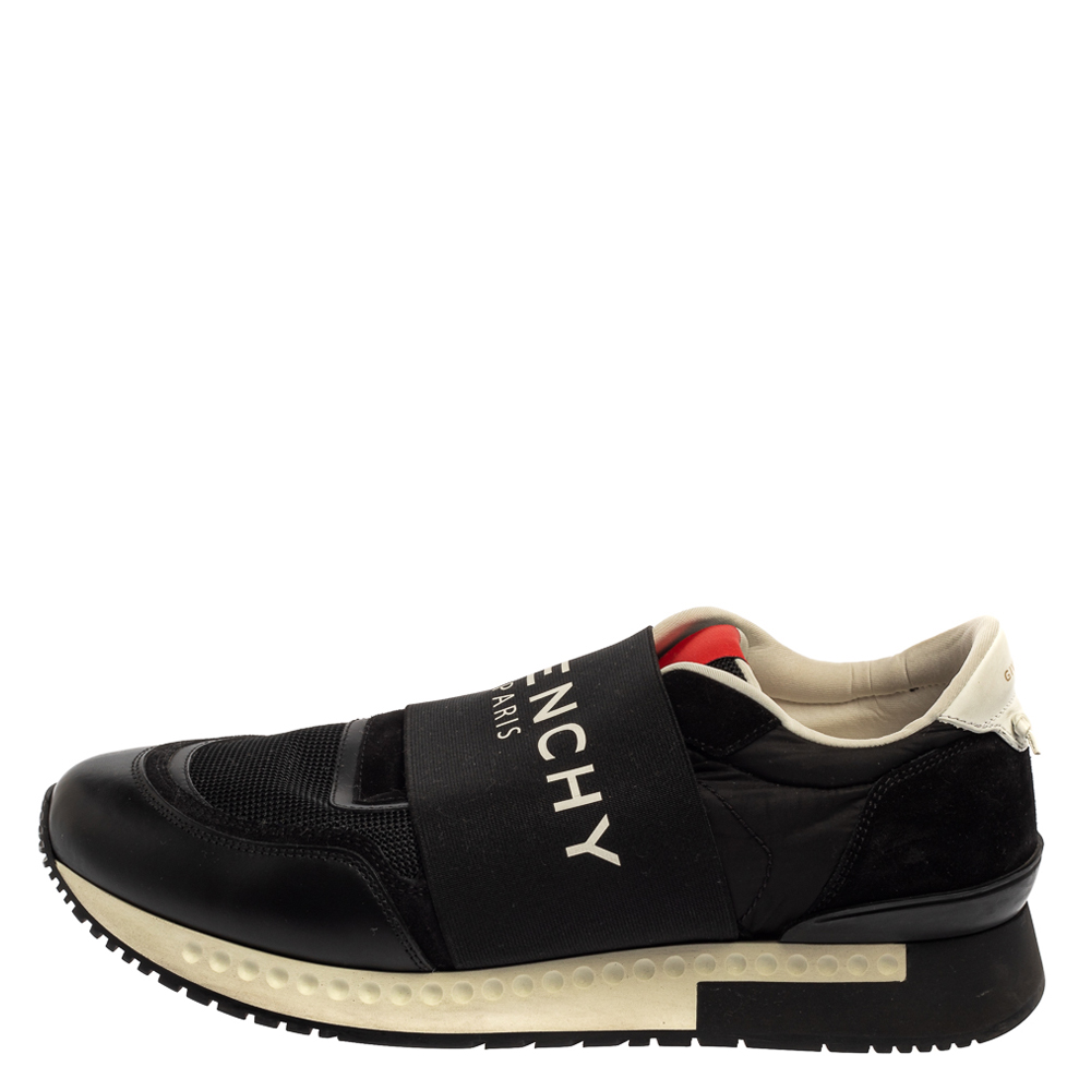 

Givenchy Black/Red Leather and Mesh Active Runner Slip On Sneakers Size