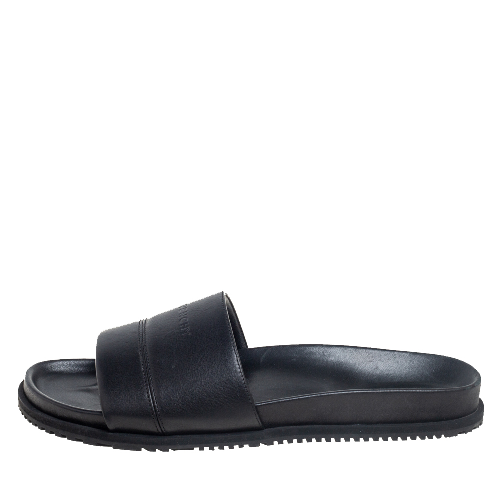 

Givenchy Black Leather Logo Slide Sandals Size