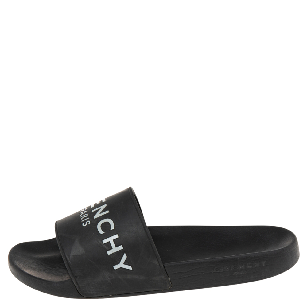 

Givenchy Black Rubber Logo Flat Slides Size
