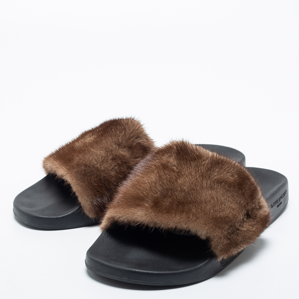 

Givenchy Brown Mink Fur Pool Slide Sandals Size