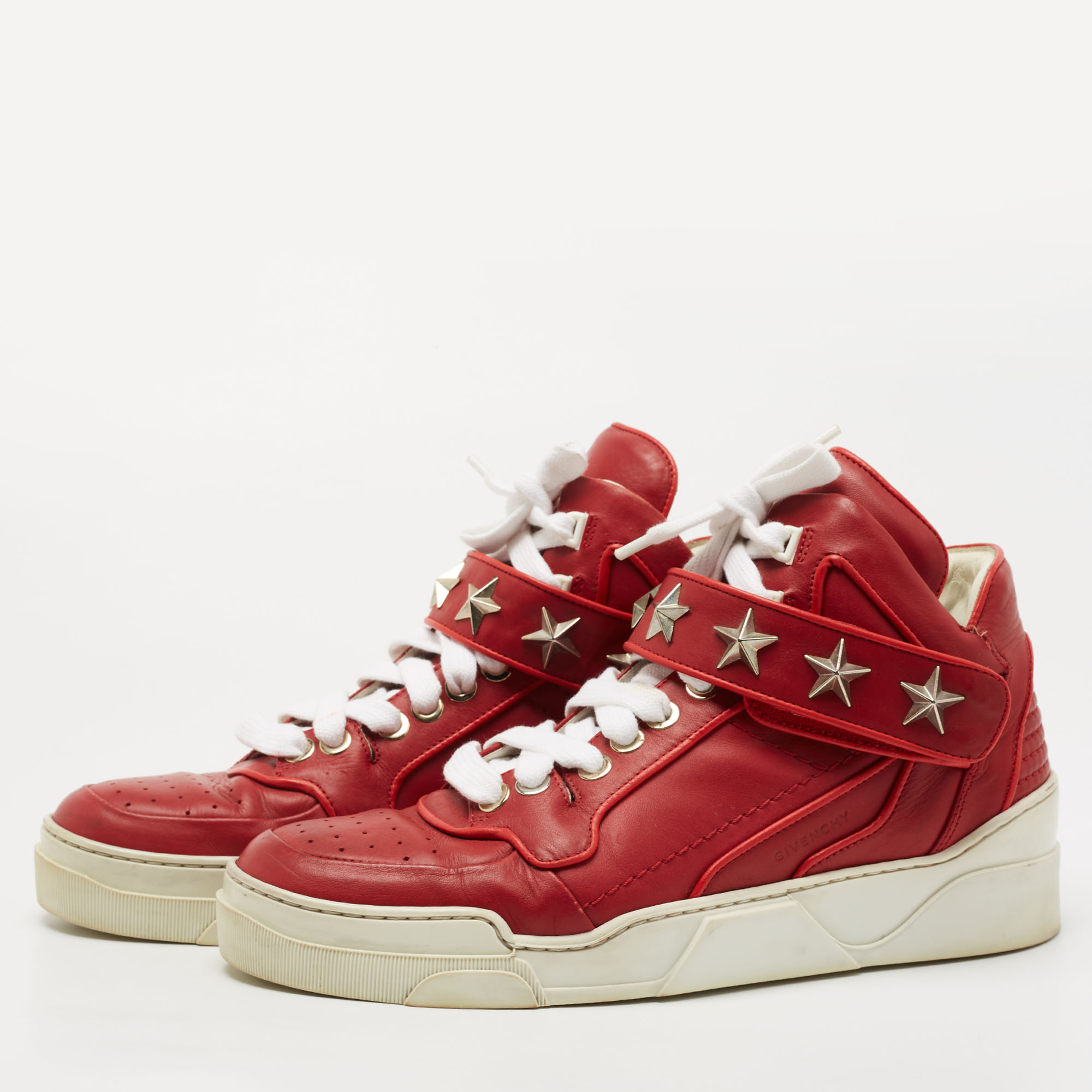 

Givenchy Red Leather Tyson Star High Top Sneakers Size