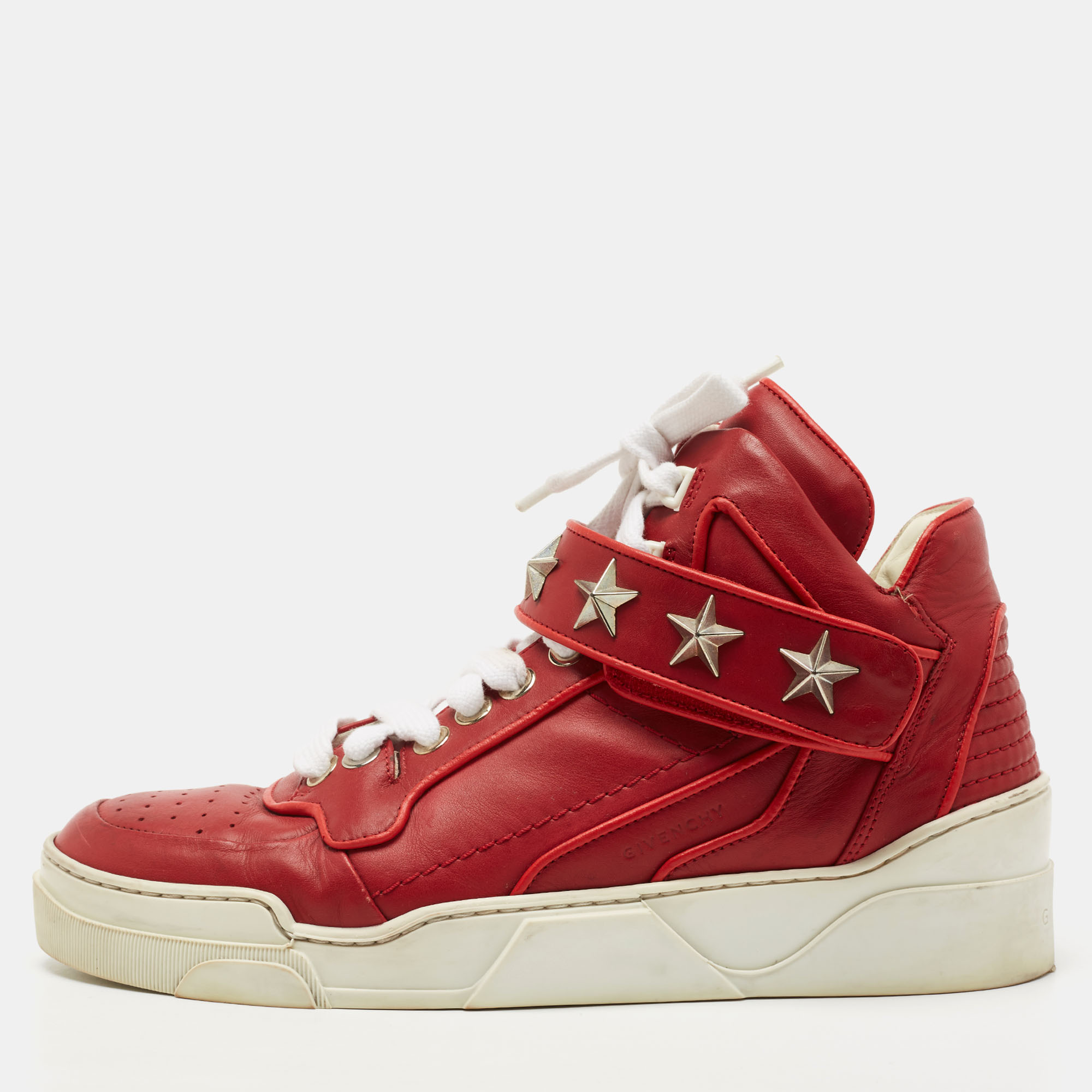 Pre-owned Givenchy Red Leather Tyson Star High Top Sneakers Size 43