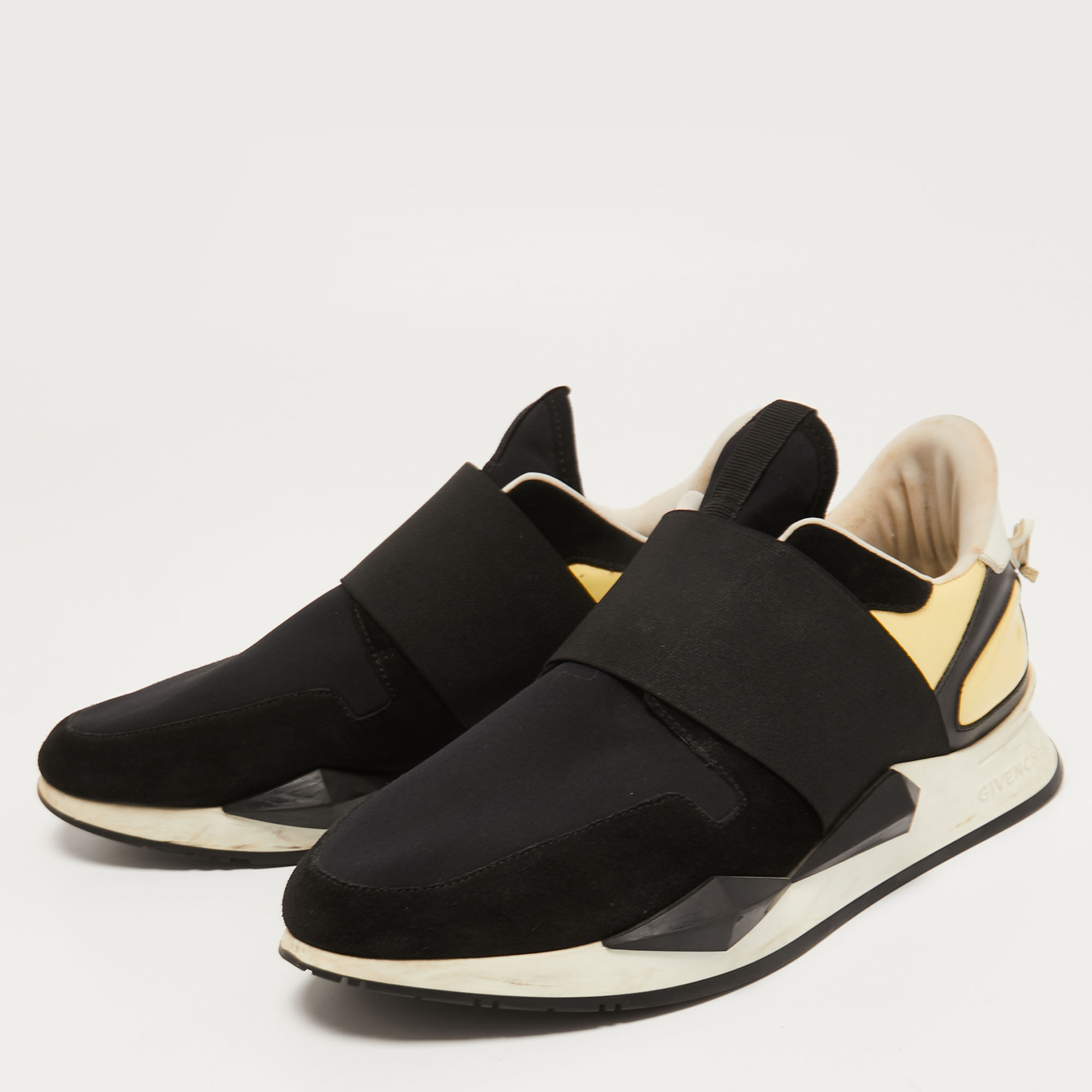 

Givenchy Black/Light Yellow Leather, Neoprene and Suede Runner Elastic Sneakers Size