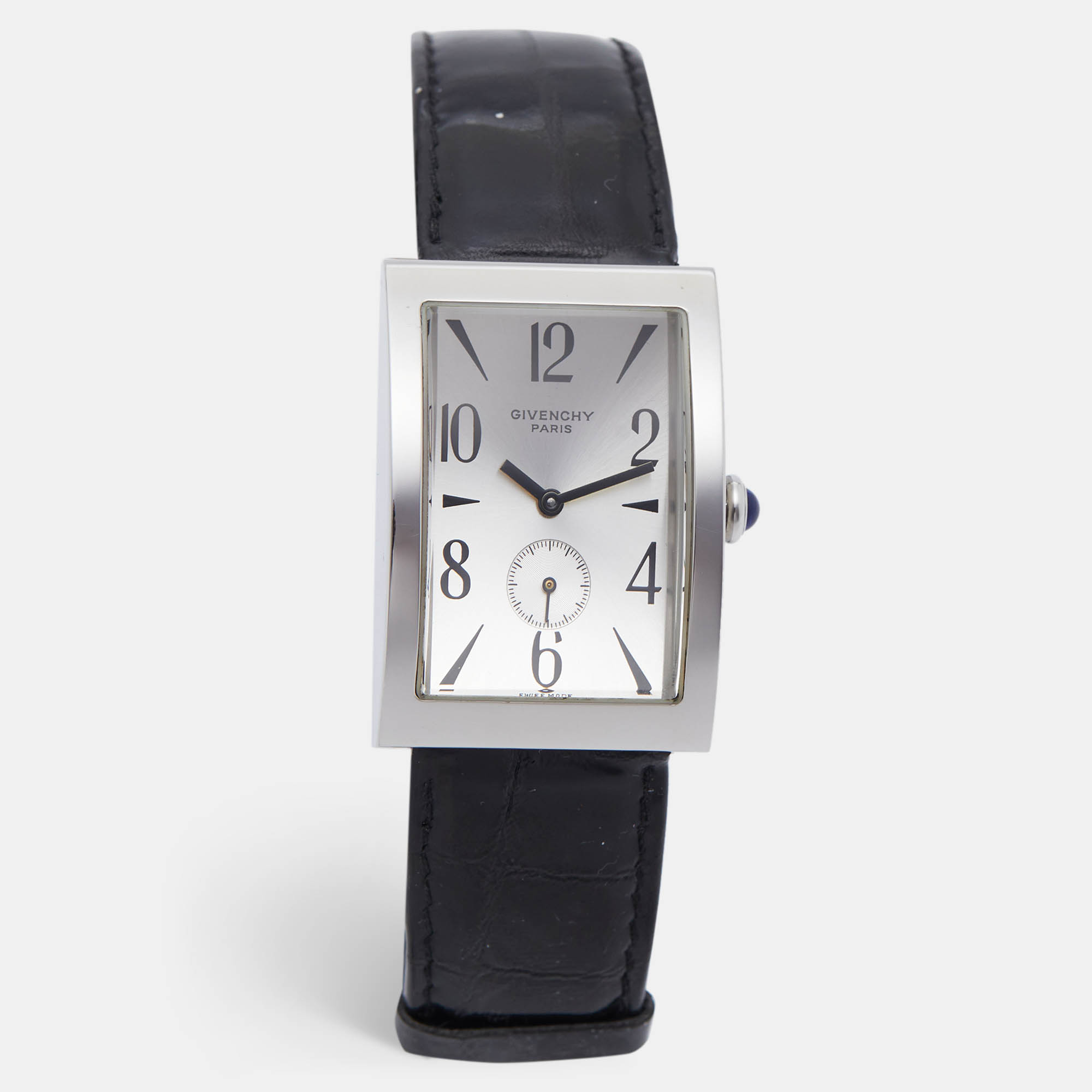 Givenchy Parabolic REG 92434662 Silver Dial Stainless Steel Embossed Leather Men's Wristwatch 28.40 mm