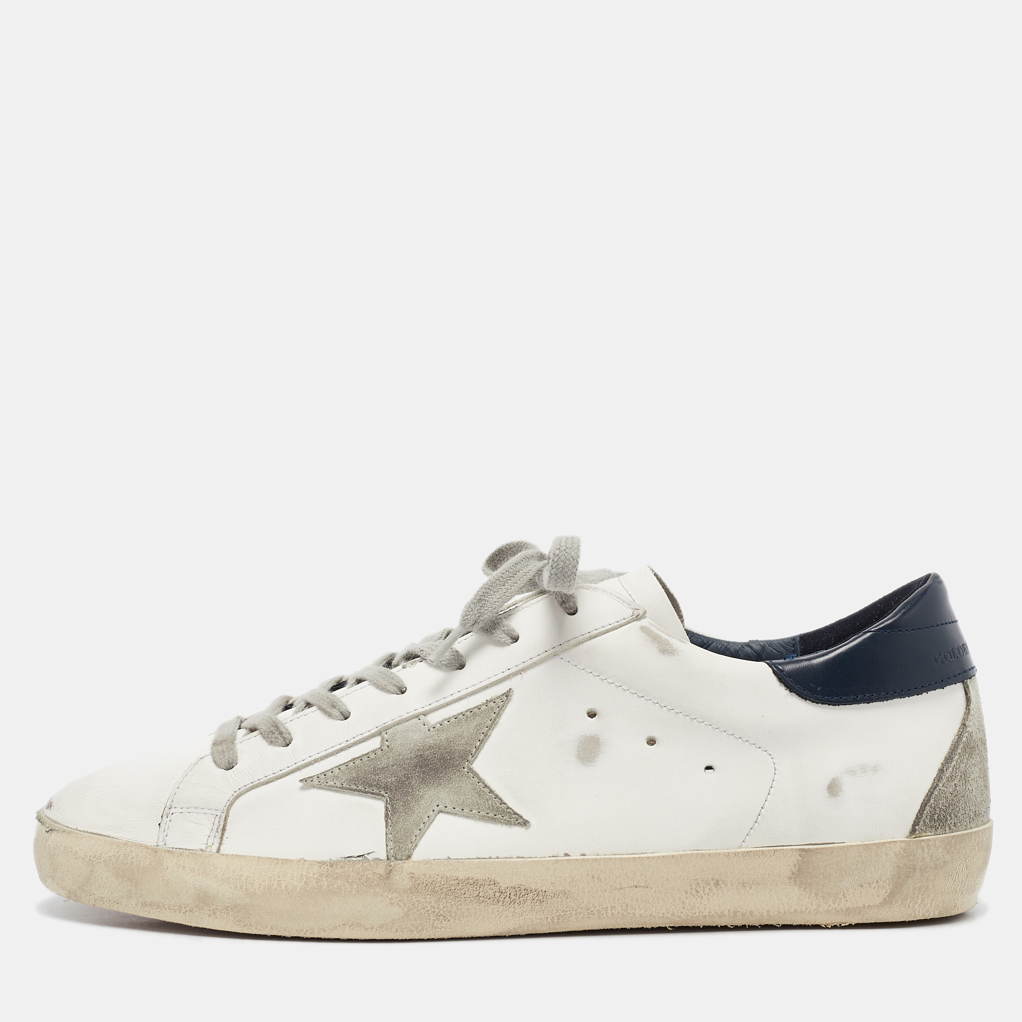 

Golden Goose White/Grey Leather and Suede Super Star Low Top Sneakers Size