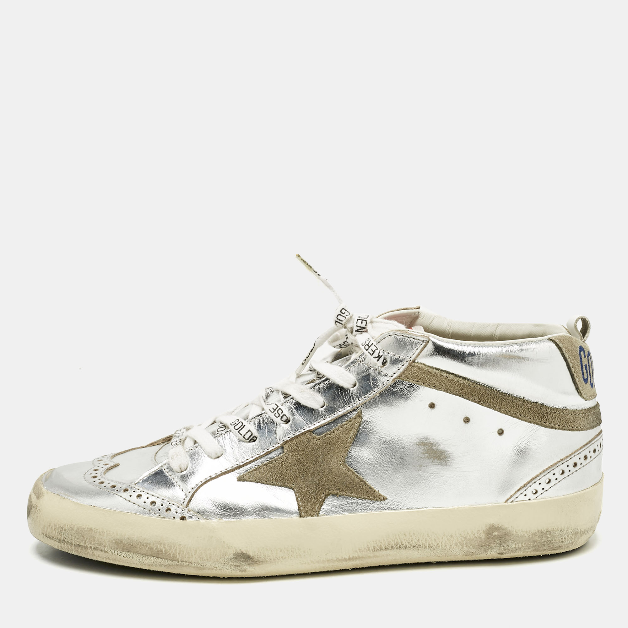 

Golden Goose Silver Leather Mid Star Sneakers Size