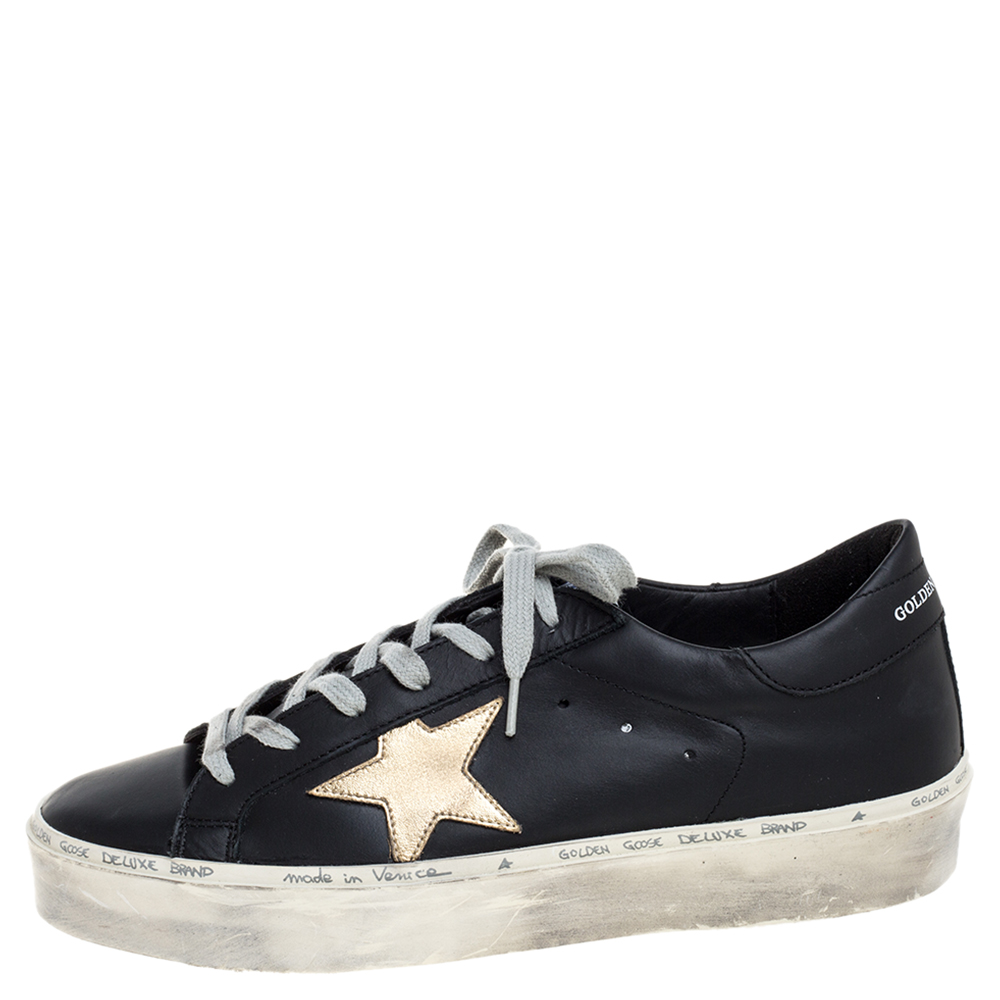 

Golden Goose Black/Gold Leather Hi Star Low Top Sneakers Size