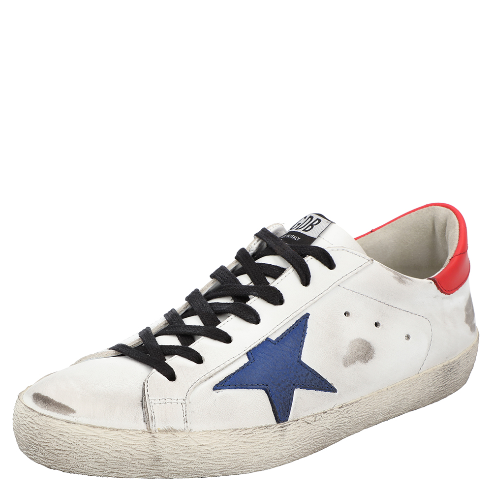 Pre-owned Golden Goose White/red/blue Superstar Low-top Sneakers Size 43