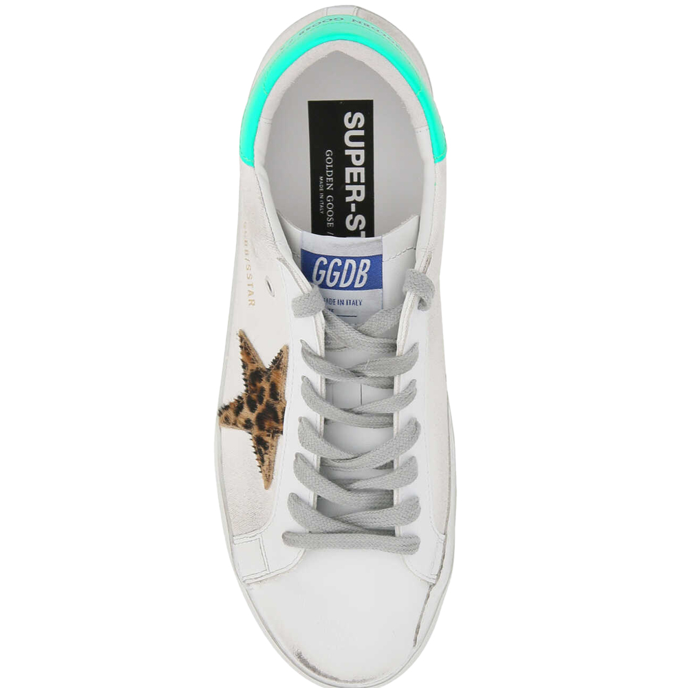 

Golden Goose White/Green Leather and Leopard-print Star Super-Star Classic Sneakers Size IT, Brown