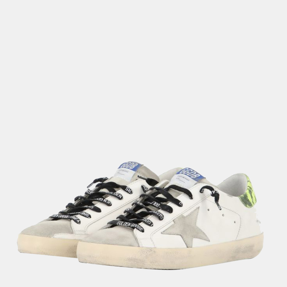 

Golden Goose White Leather and Python-Leather trim Superstar Sneakers Size EU