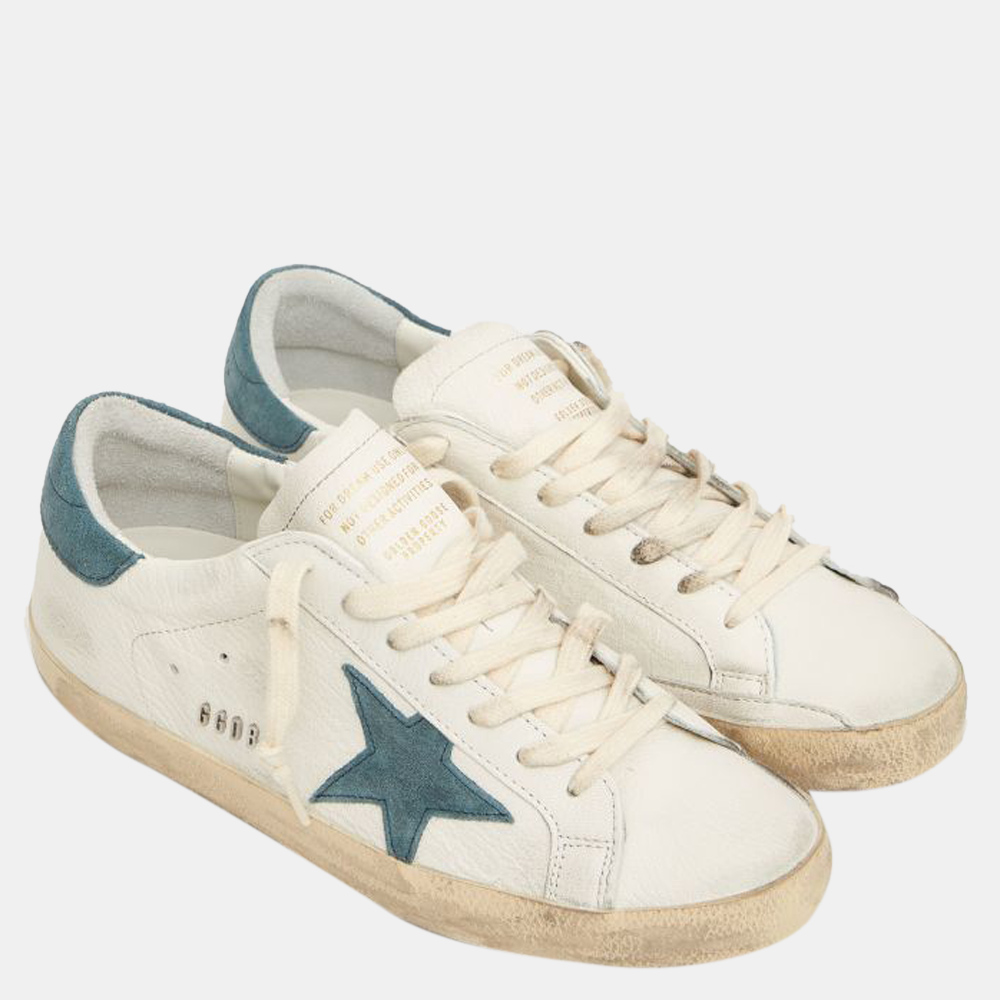 

Golden Goose White/Blue Leather Super-star Sneakers Size EU, Green