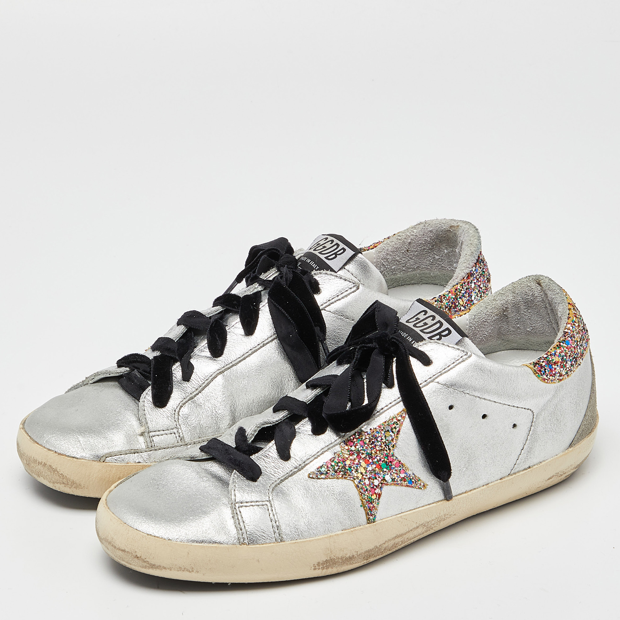 

Golden Goose Silver Leather Rainbow Superstar Sneakers Size