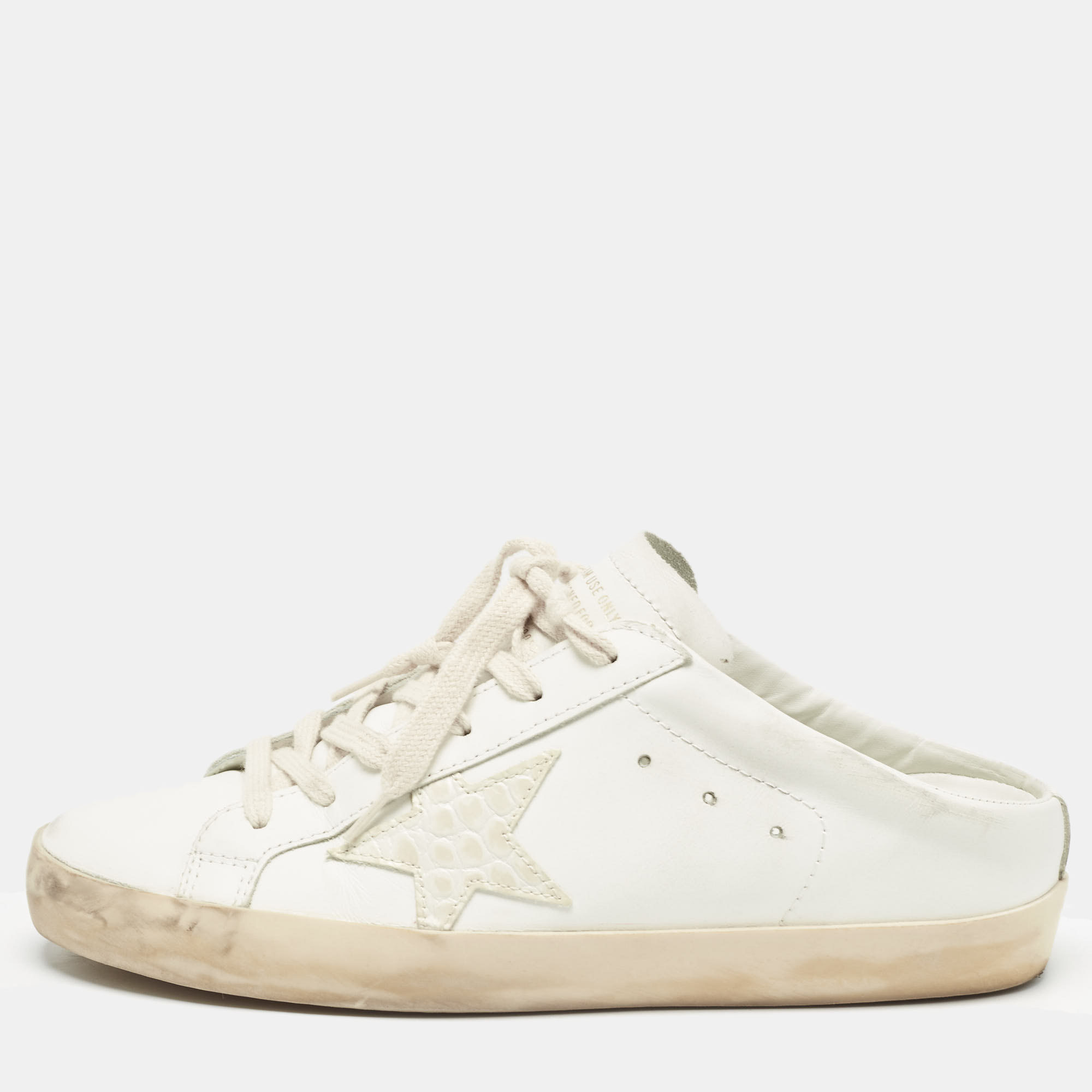 

Golden Goose White Leather and Croc Embossed Superstar Sneaker Mules Size
