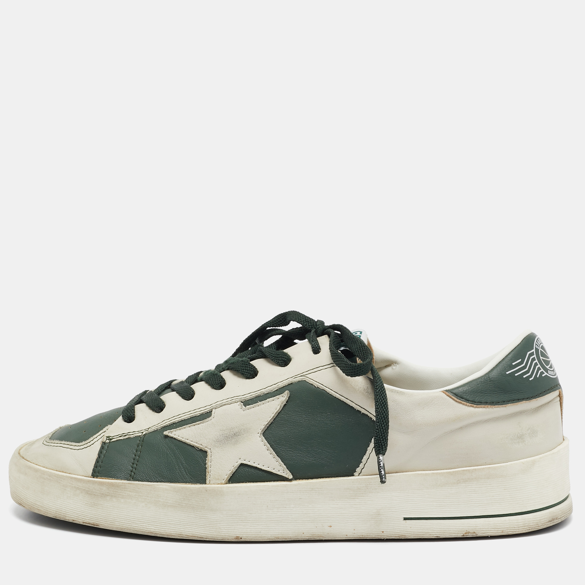 

Golden Goose Grey/Green Leather Stardan Lace Up Sneakers Size, Cream