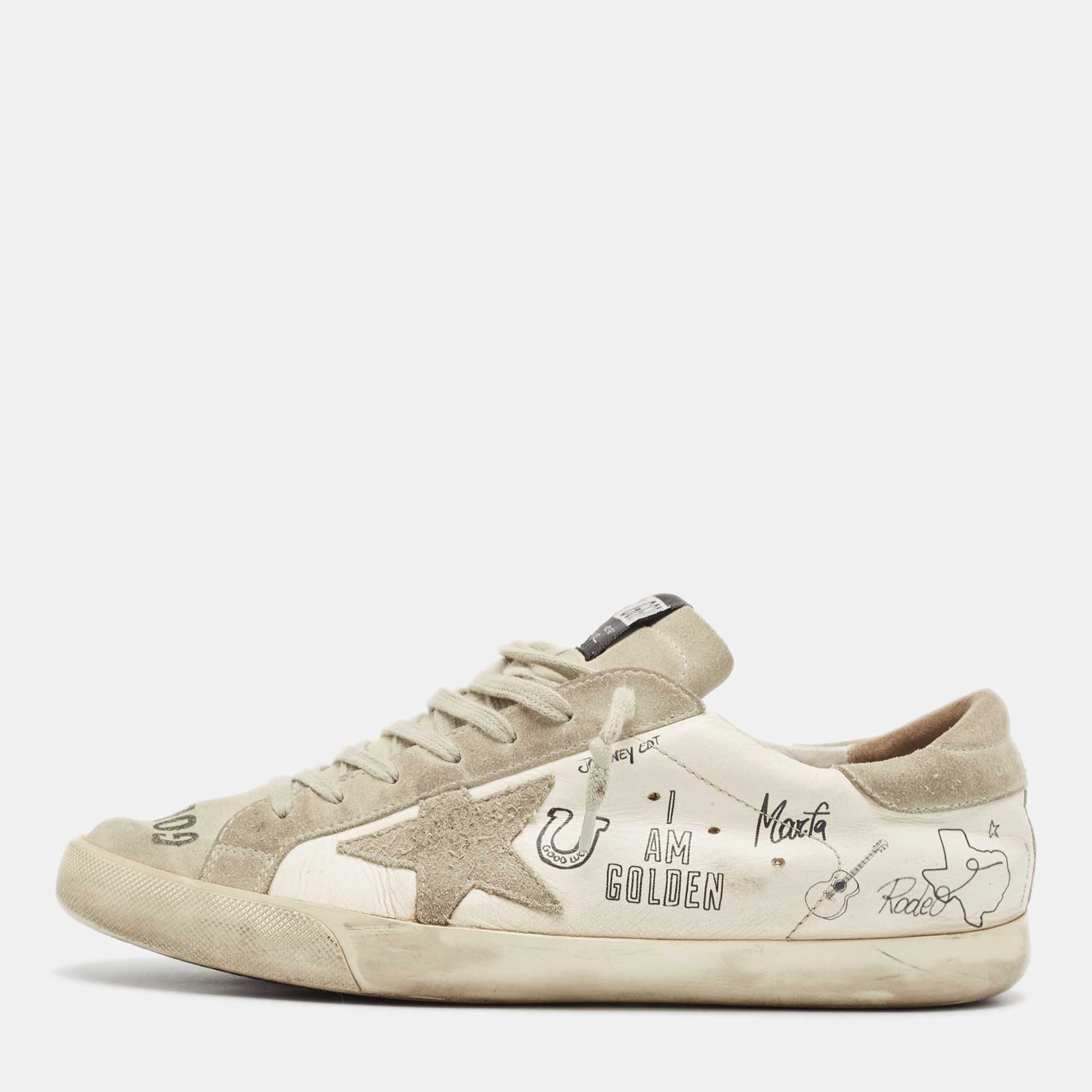 

Golden Goose White/Grey Leather and Suede Superstar Sneakers Size