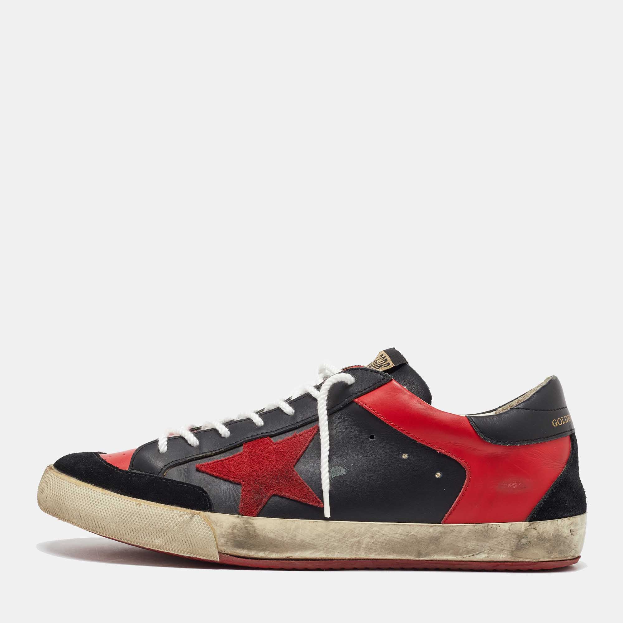 

Golden Goose Black/Red Leather Superstar Low Top Sneakers Size