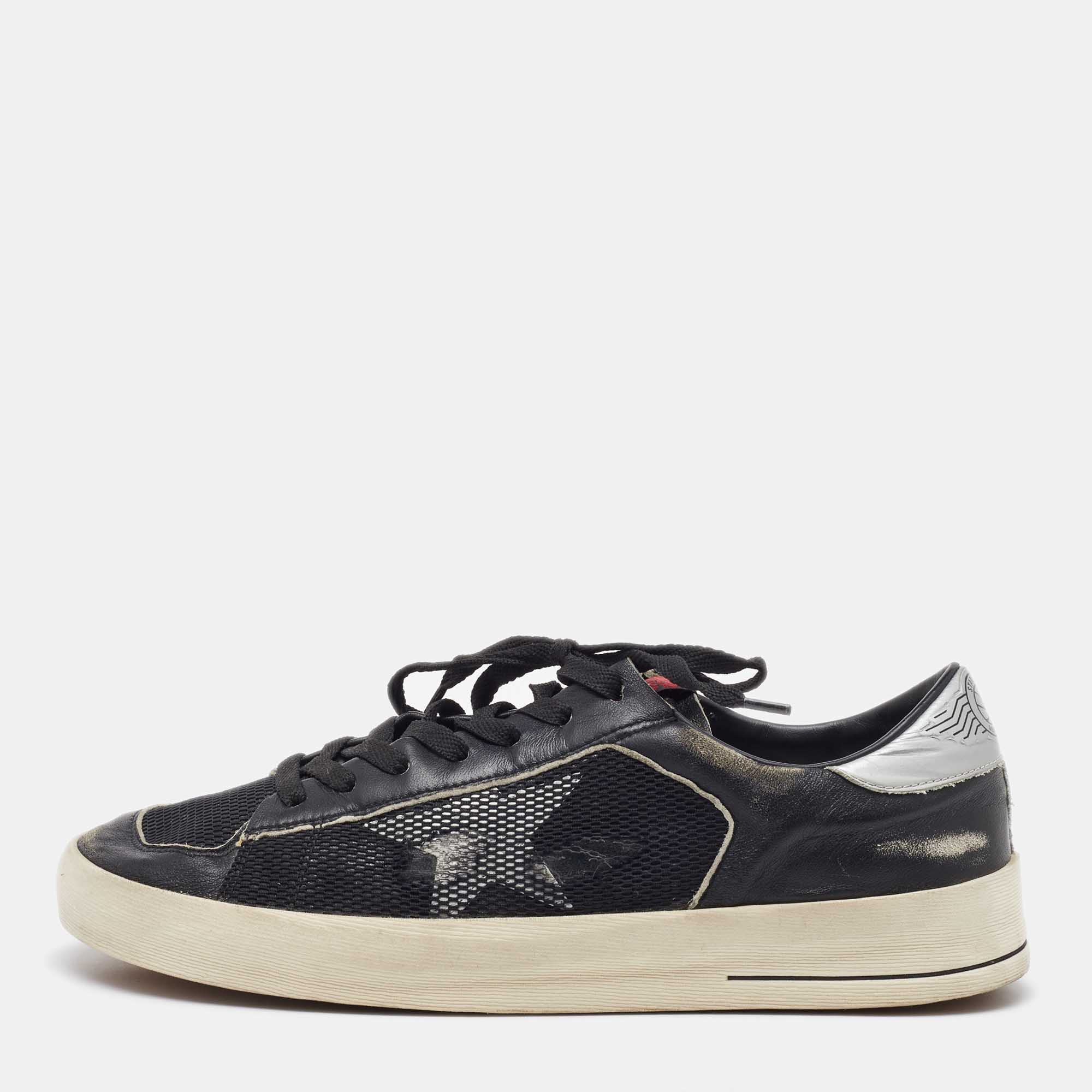 

Golden Goose Black/Silver Leather and Mesh Stardan Low Top Sneakers Size