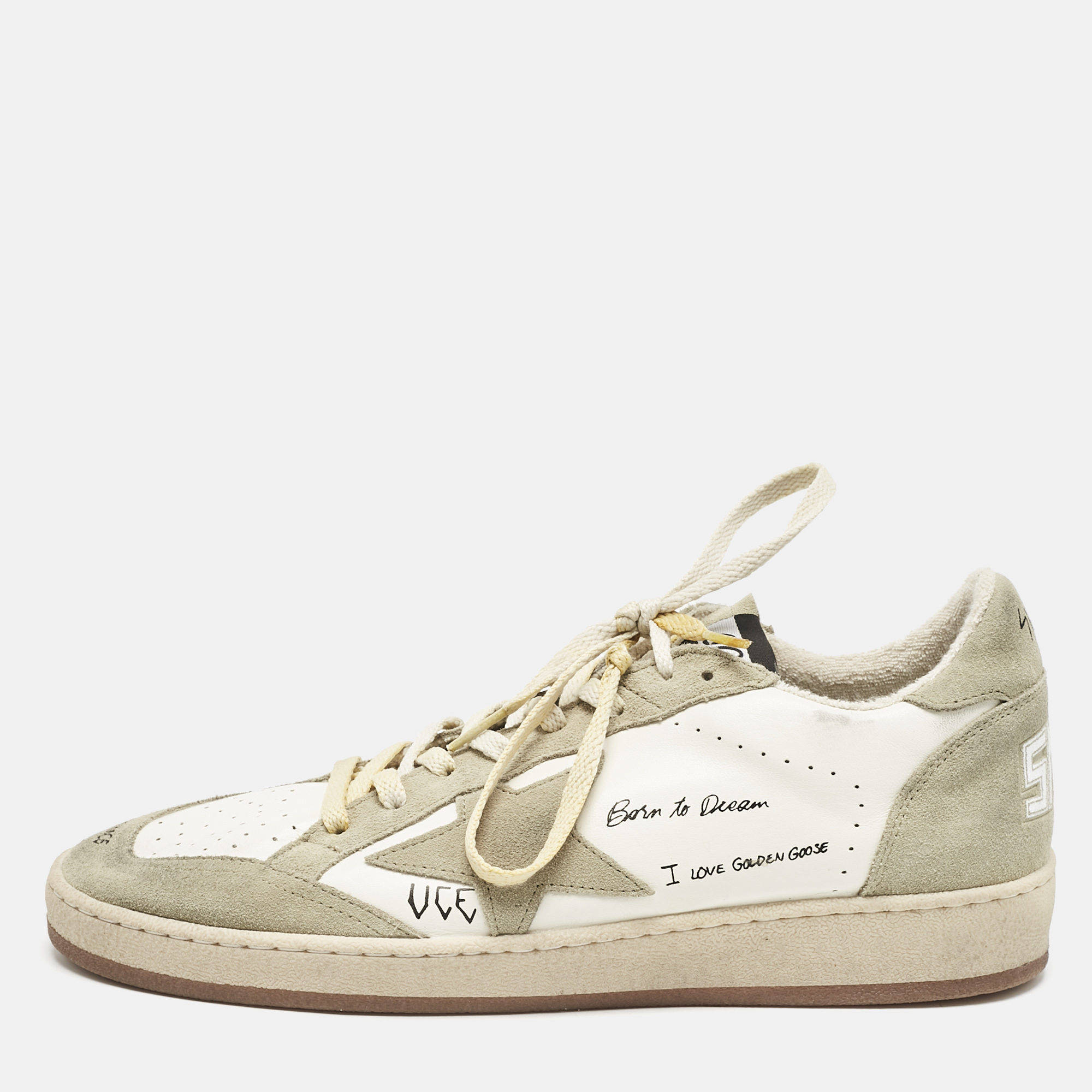 

Golden Goose Grey/White Leather and Suede Ballstar Lace Up Sneakers Size