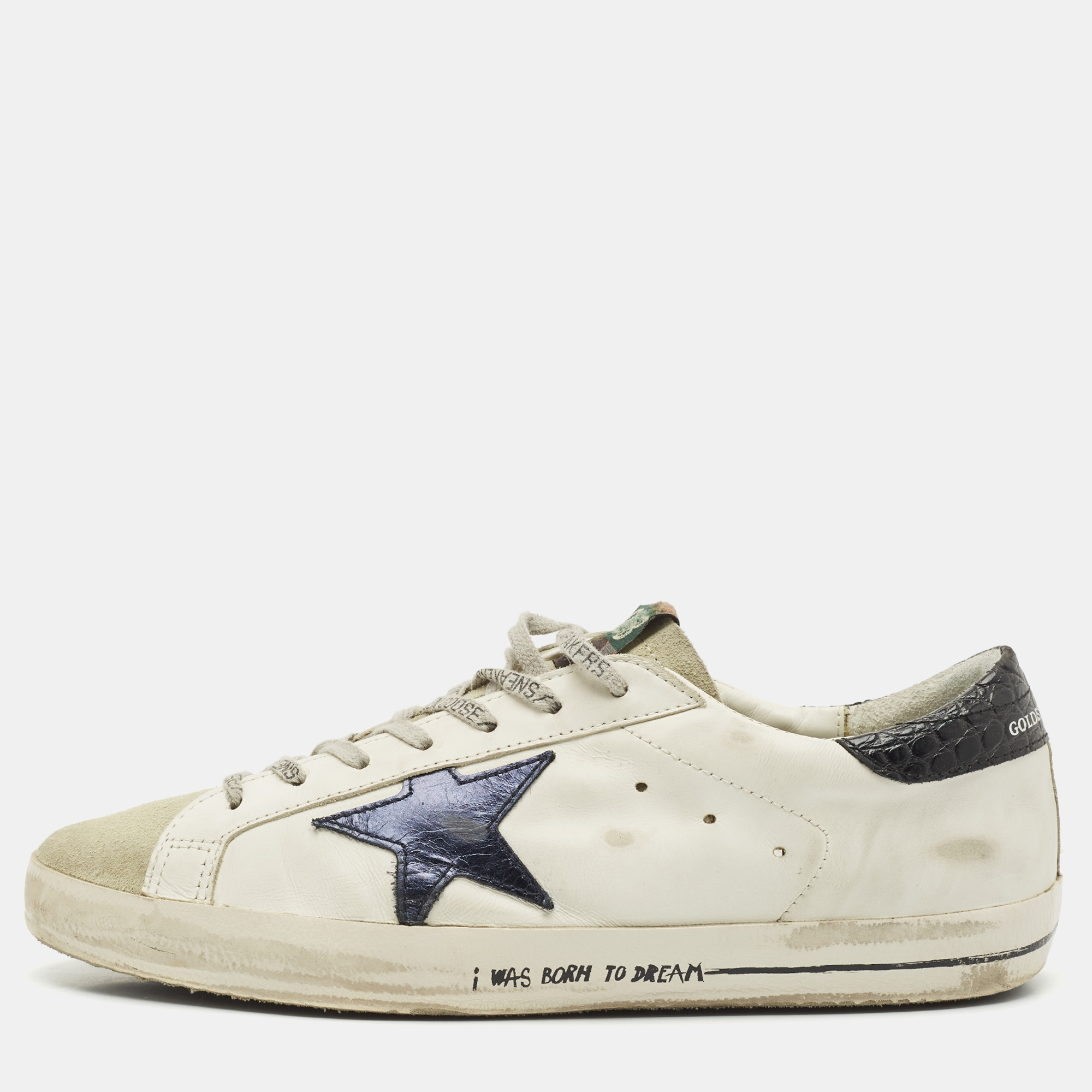 

Golden Goose White Leather and Suede Superstar Low Top Sneakers Size
