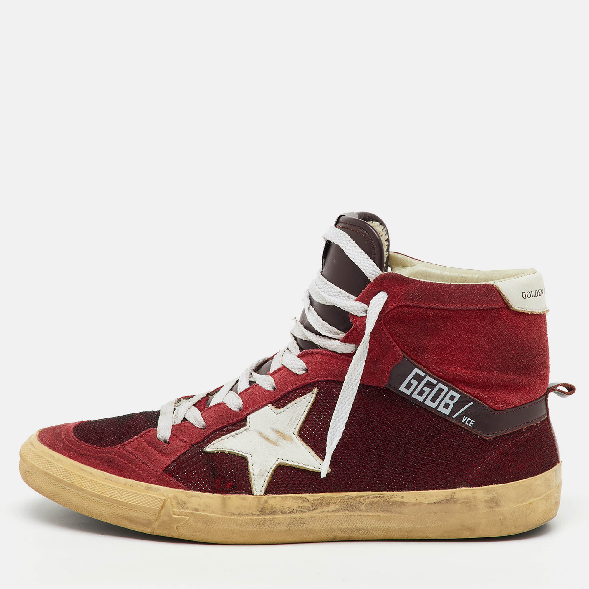 

Golden Goose Burgundy Suede and Metallic Mesh Mid Star Sneakers Size