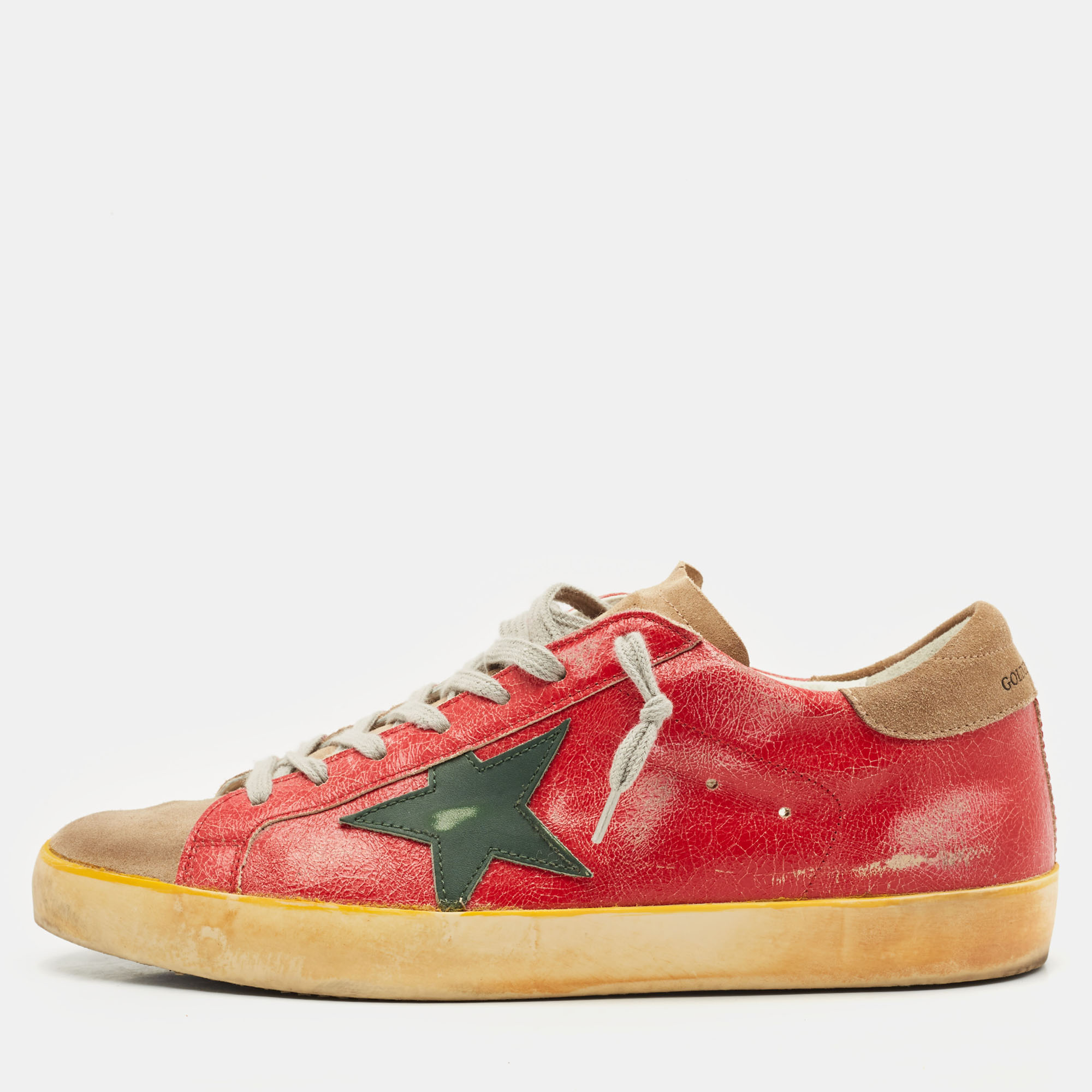 

Golden Goose Red/Beige Leather and Suede Superstar Low Top Sneakers Size