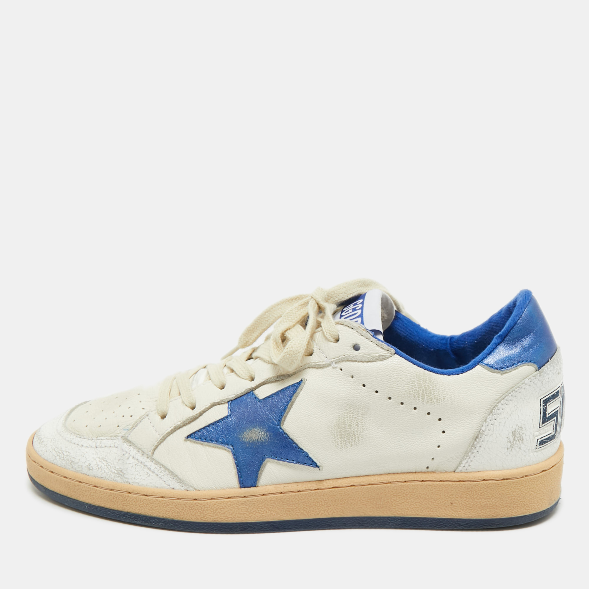 

Golden Goose White/Blue Leather Superstar Low Top Sneakers Size