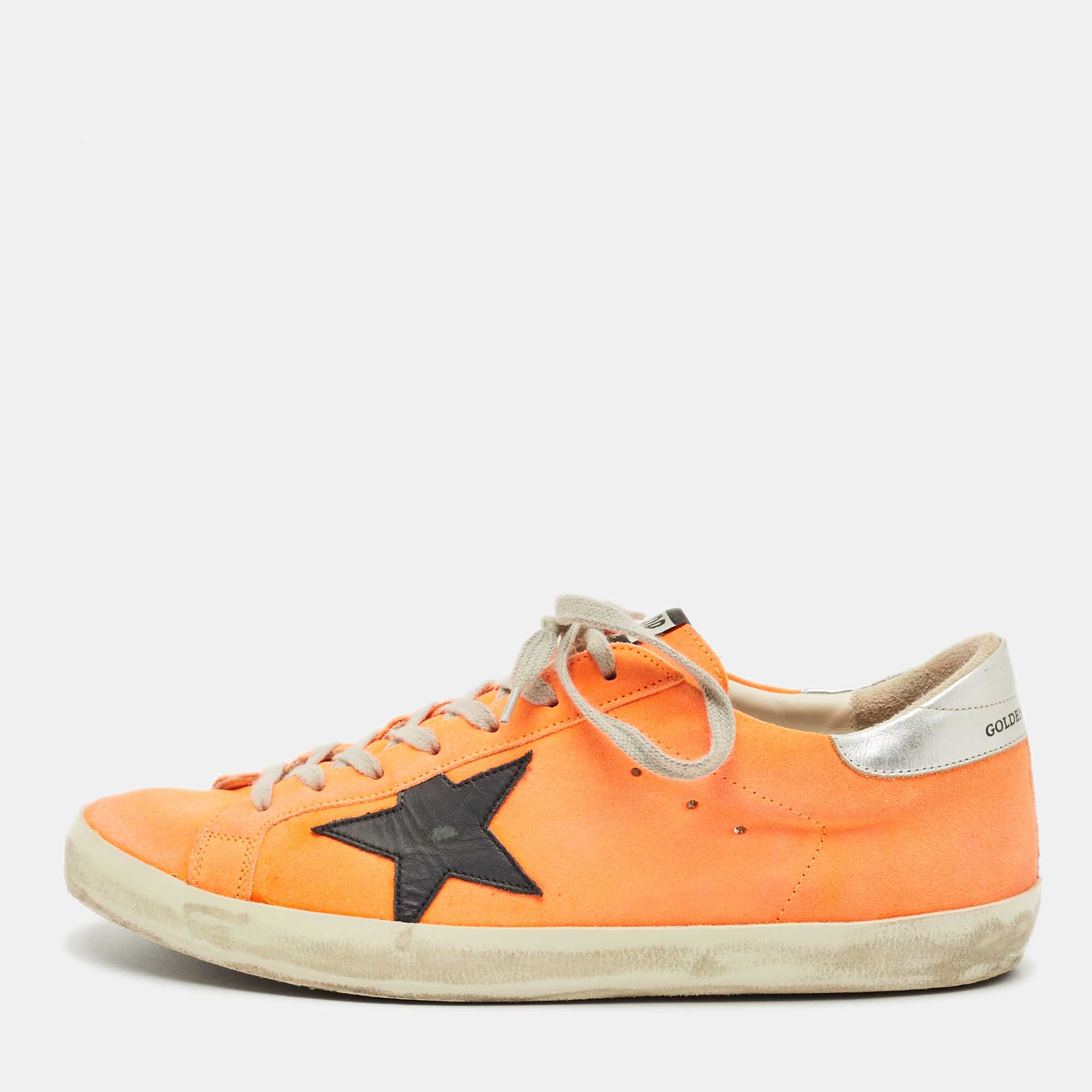 

Golden Goose Orange Leather and Nubuck Leather Superstar Low Top Sneakers Size