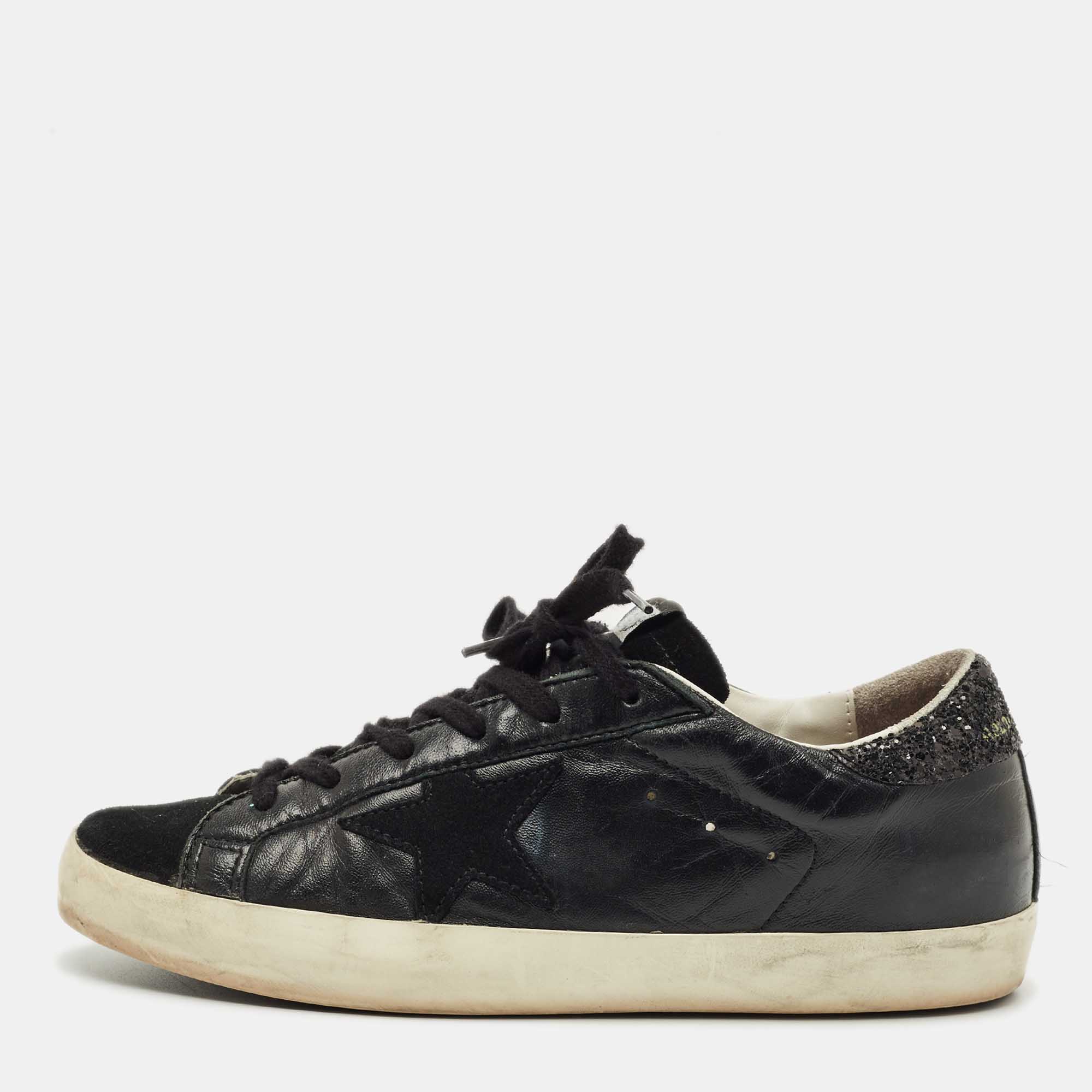 

Golden Goose Black Suede and Leather Superstar Low Top Sneakers Size