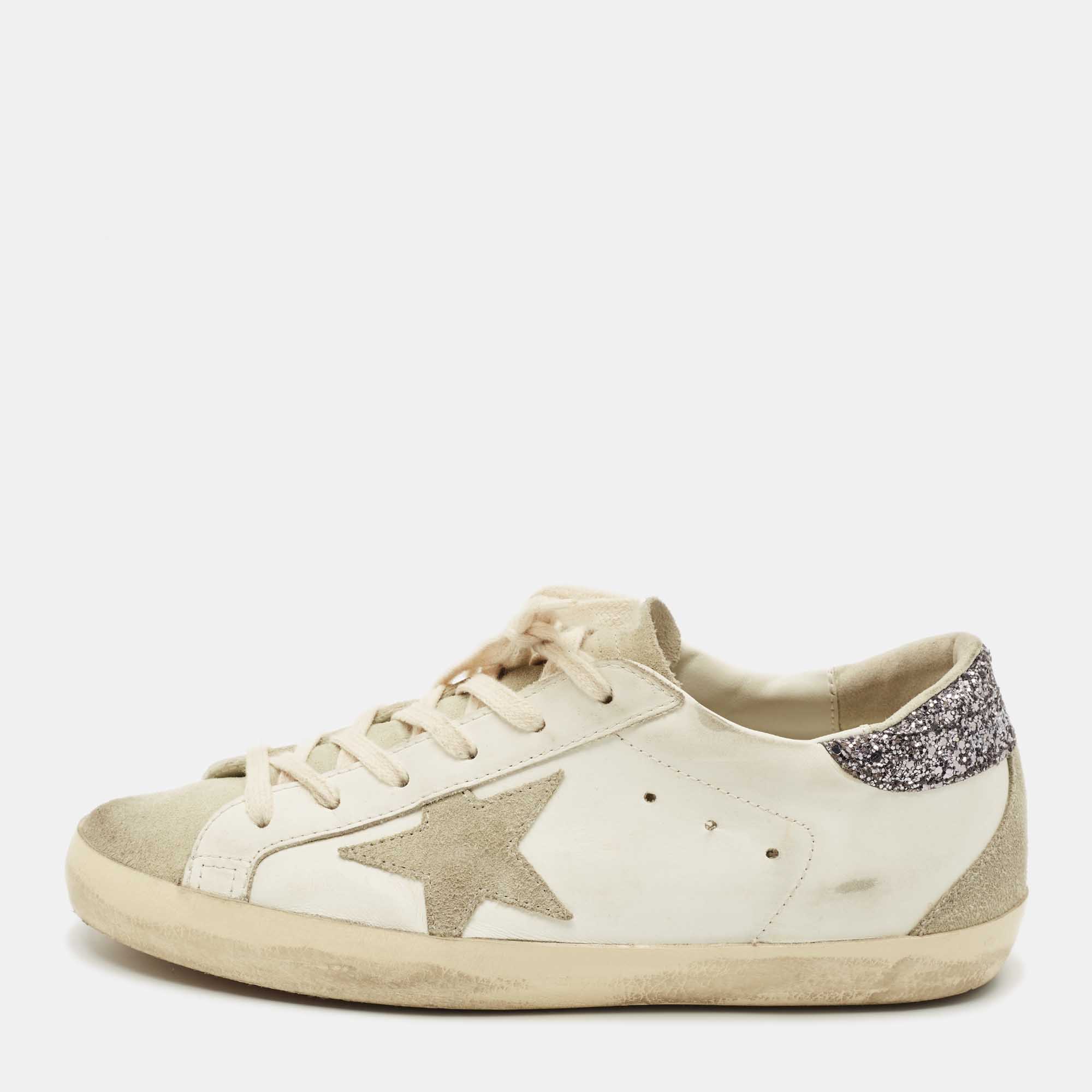 

Golden Goose Two Tone Leather And Suede Super Star Sneakers Size, White
