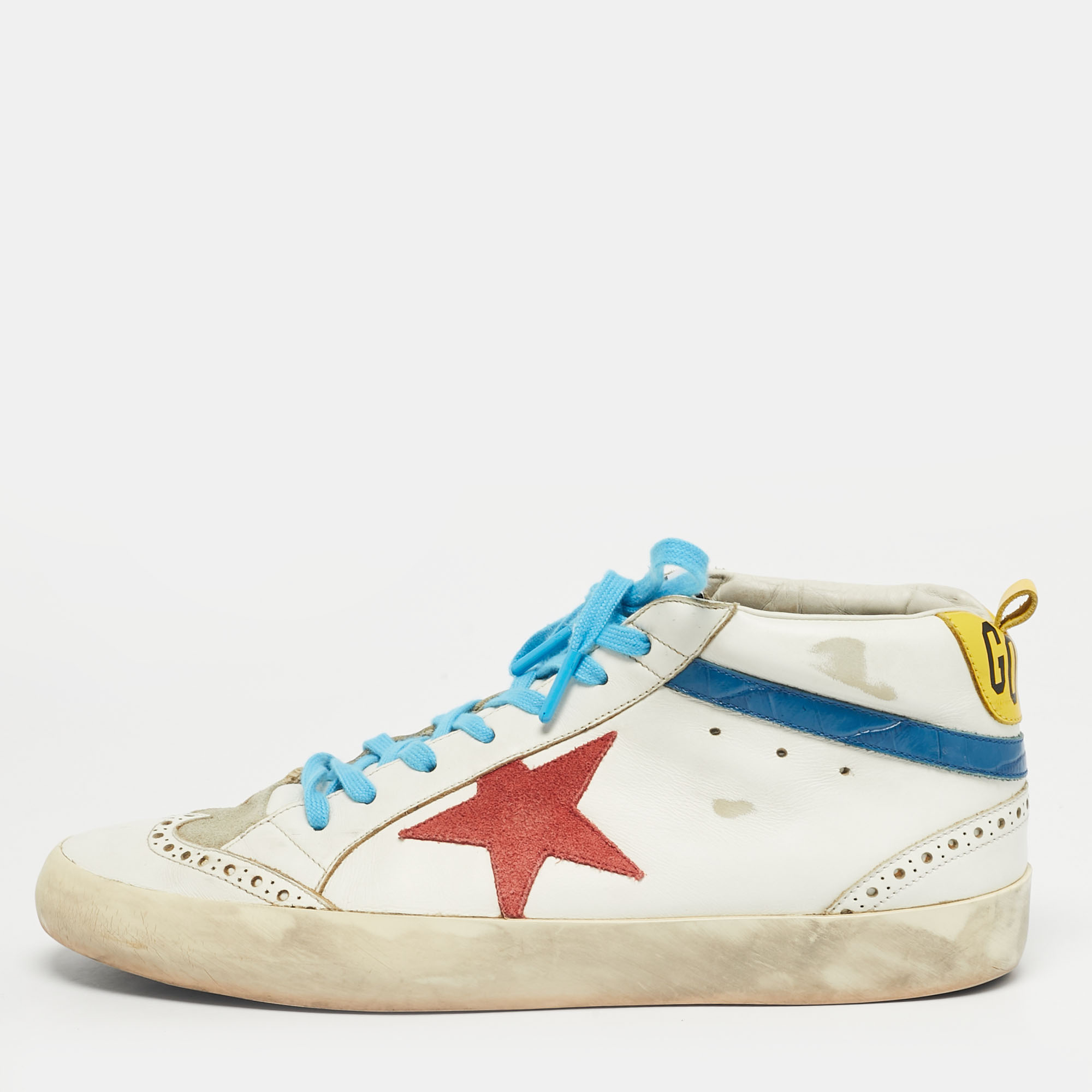 

Golden Goose White Croc Embossed Leather and Leather mid star Mid Top Sneakers Size