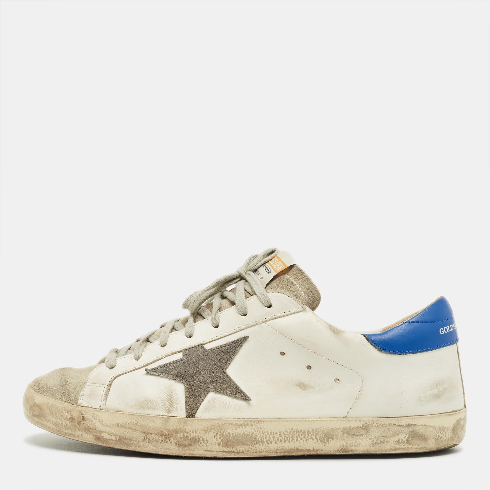 

Golden Goose White/Grey Leather and Suede Super-star Lace Up Sneakers Size