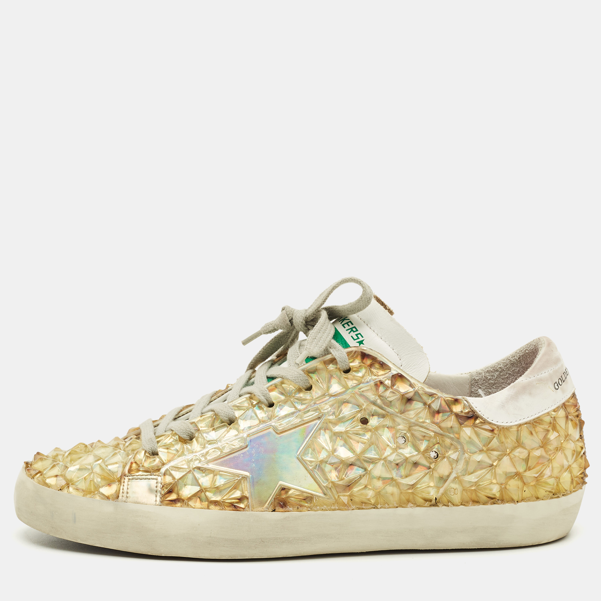 

Golden Goose Superstar Size  Two Tone Leather and Rubber Lace Up Sneakers, Transparent
