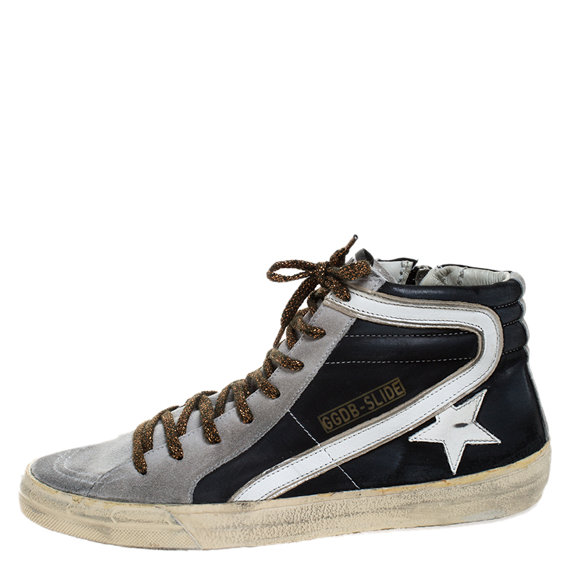 

Golden Goose Leather and Suede Distressed High Top Sneakers Size, Black