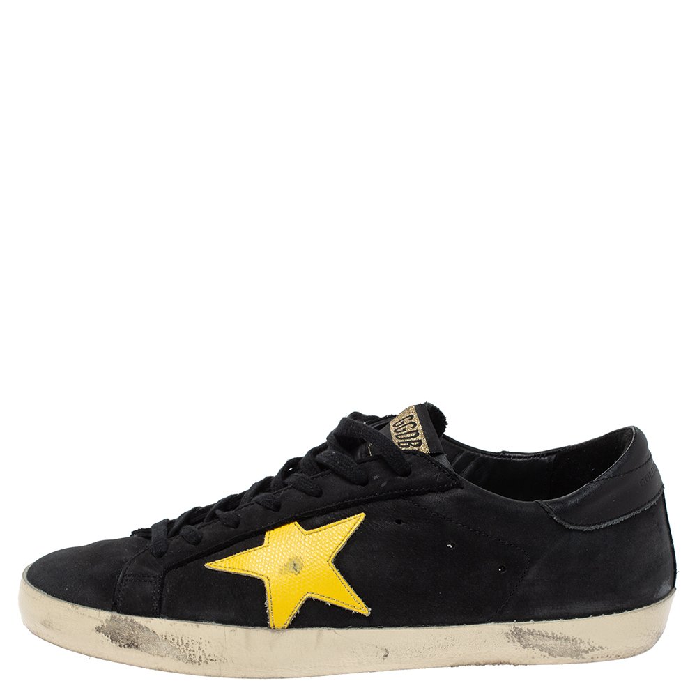 

Golden Goose Black Nubuck And Yellow Leather Hi Star Sneakers Size