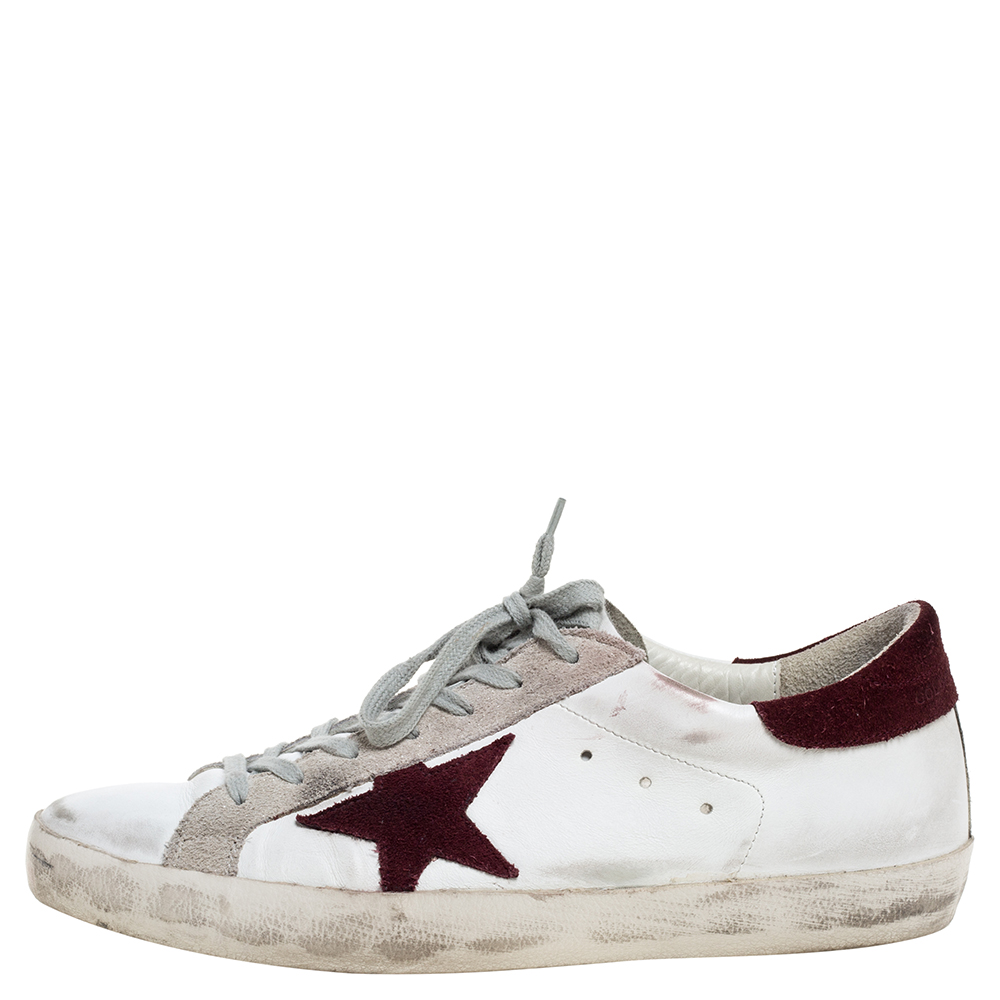 

Golden Goose White Leather And Suede Star Superstar Lace Up Sneakers Size