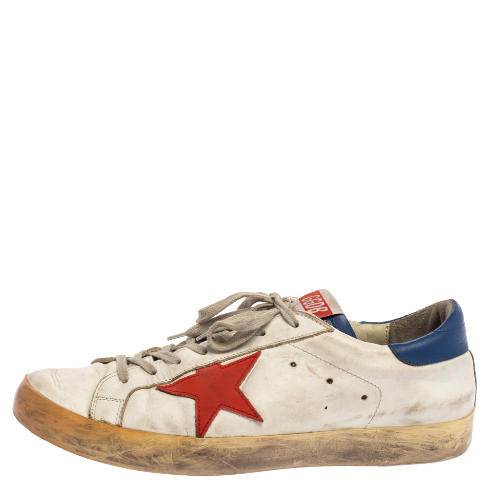 

Golden Goose White/Blue Leather Superstar Lace Up Sneakers Size