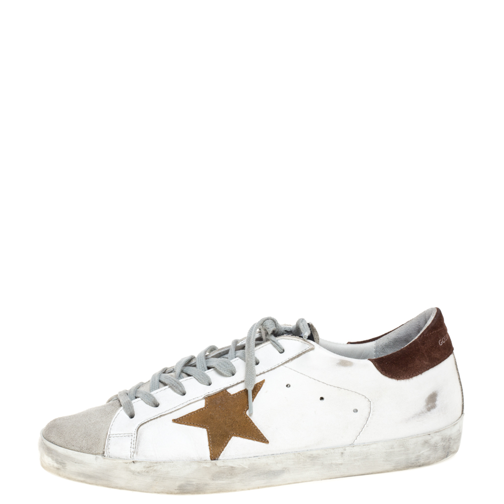 

Golden Goose Brown/White Leather And Suede Distressed Superstar Sneakers Size