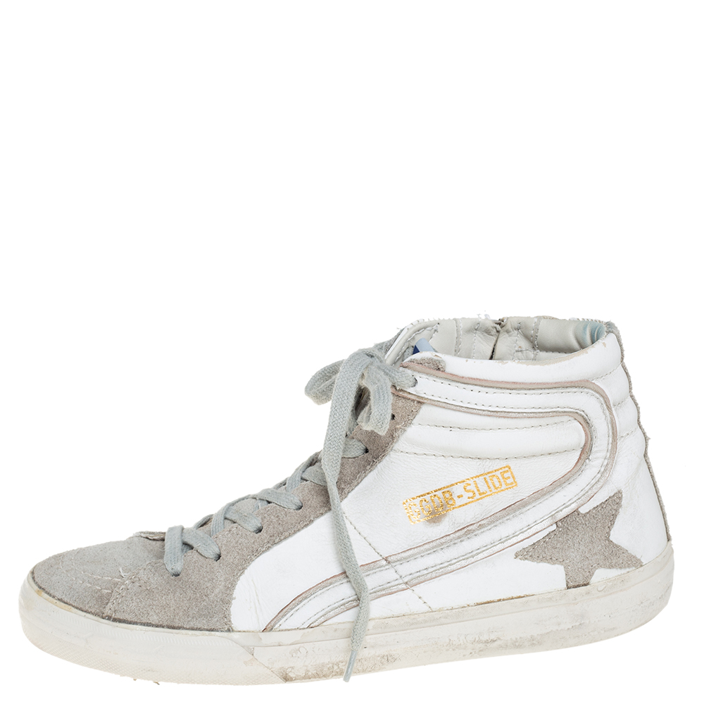 

Golden Goose White/Grey Leather And Suede High Top Sneakers Size