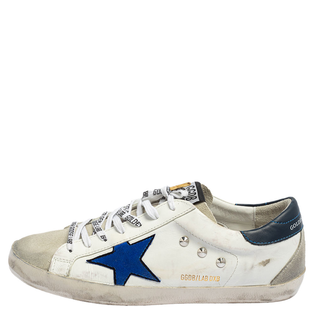 

Golden Goose White/Blue Leather and Suede Superstar Golden Day Sneakers Size