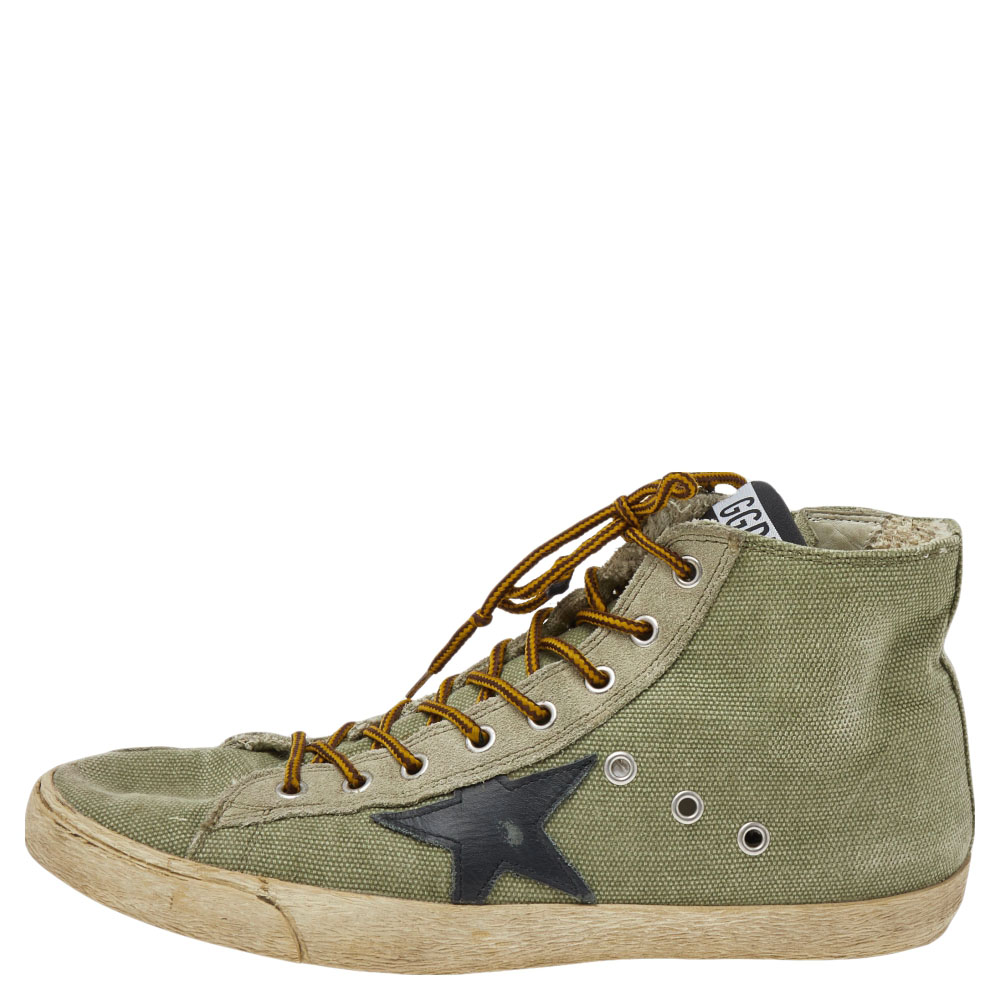 

Golden Goose Green Canvas And Suede Francy High Top Sneakers Size