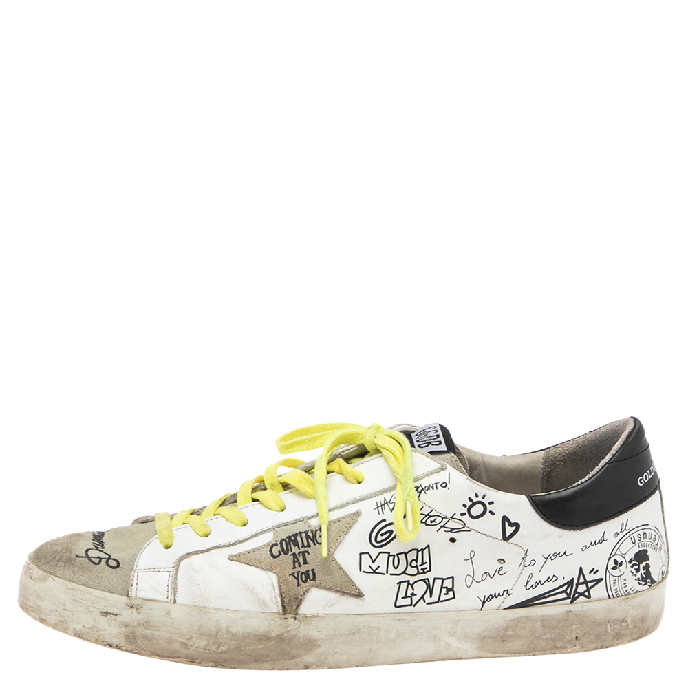 

Golden Goose White Printed Leather Superstar Sneakers Size