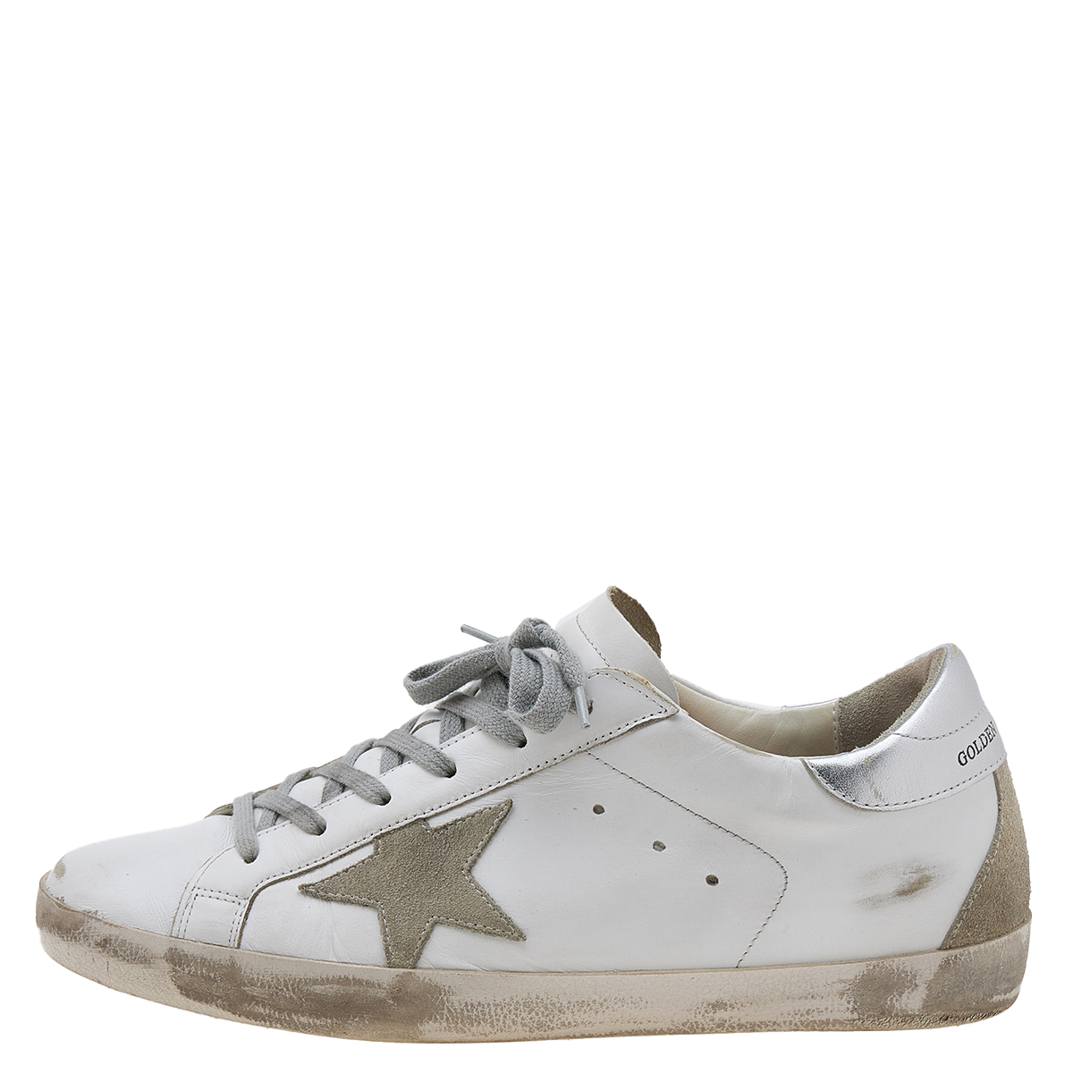 

Golden Goose White Leather And Suede Superstar Low Top Sneakers Size