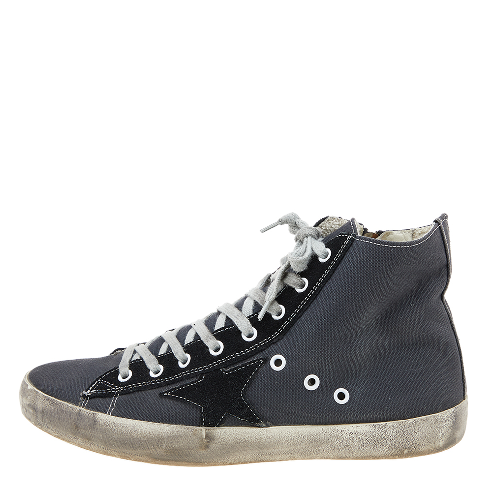 

Golden Goose Grey/Black Canvas And Suede Francy High Top Sneakers Size