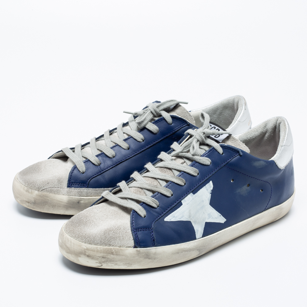 

Golden Goose Blue Leather And Suede Superstar Low Top Sneakers Size
