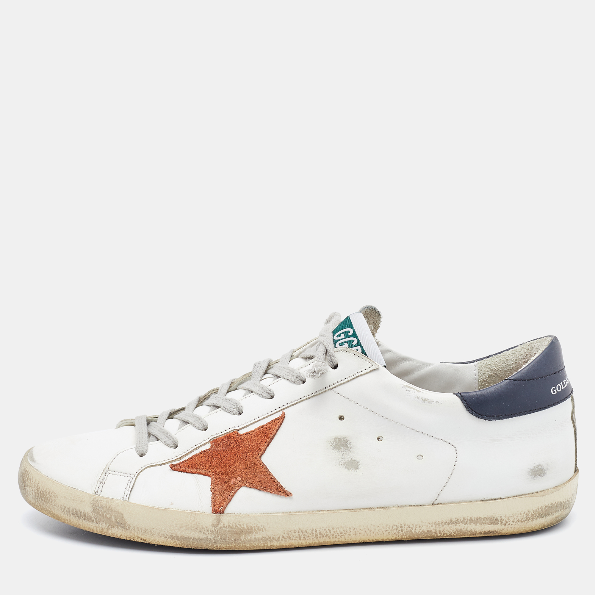 Pre Owned Golden Goose White/Black Leather Superstar Low Top Sneakers Size 45