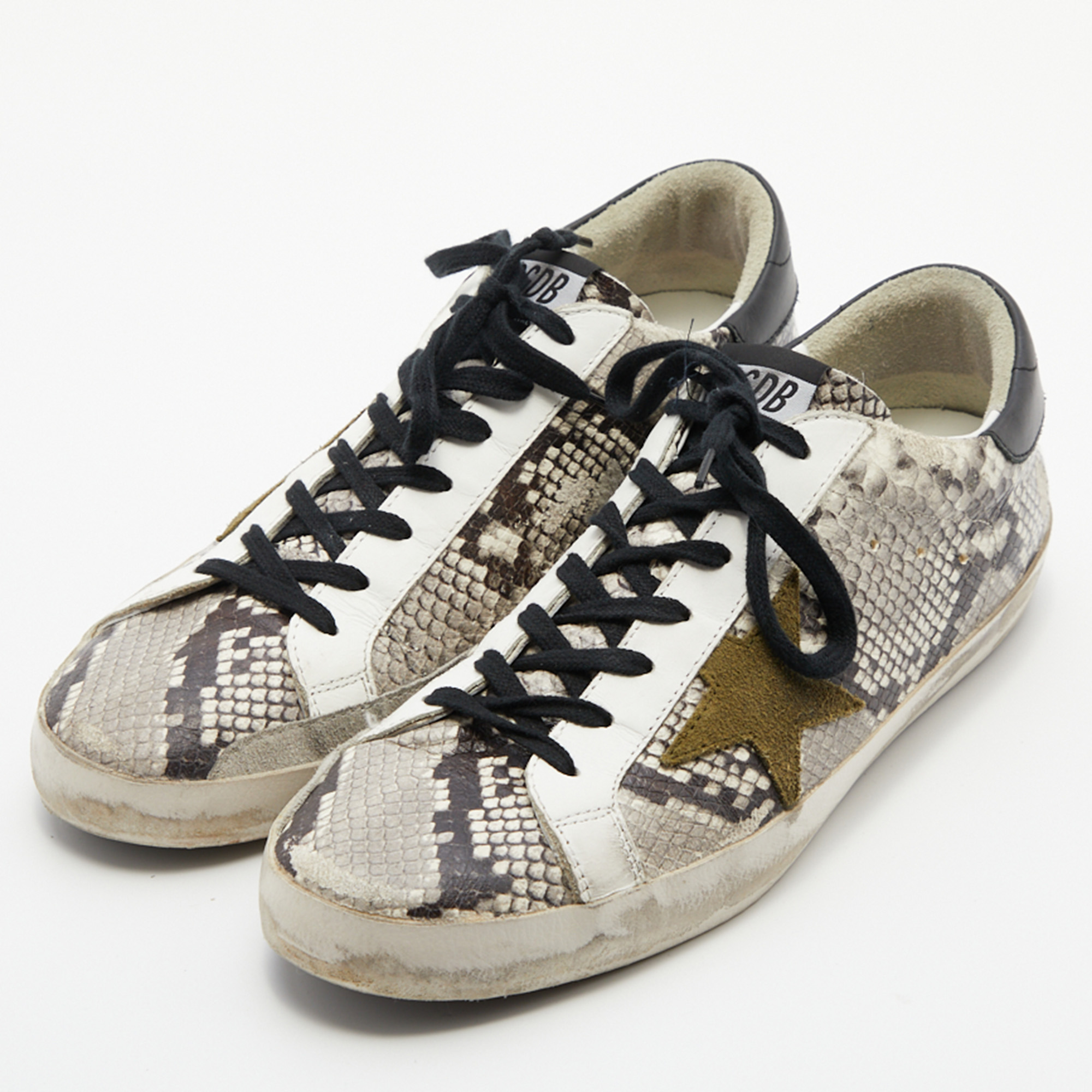 

Golden Goose Multicolor Suede,Snake Print and Leather Superstar Lace Up Sneakers Size