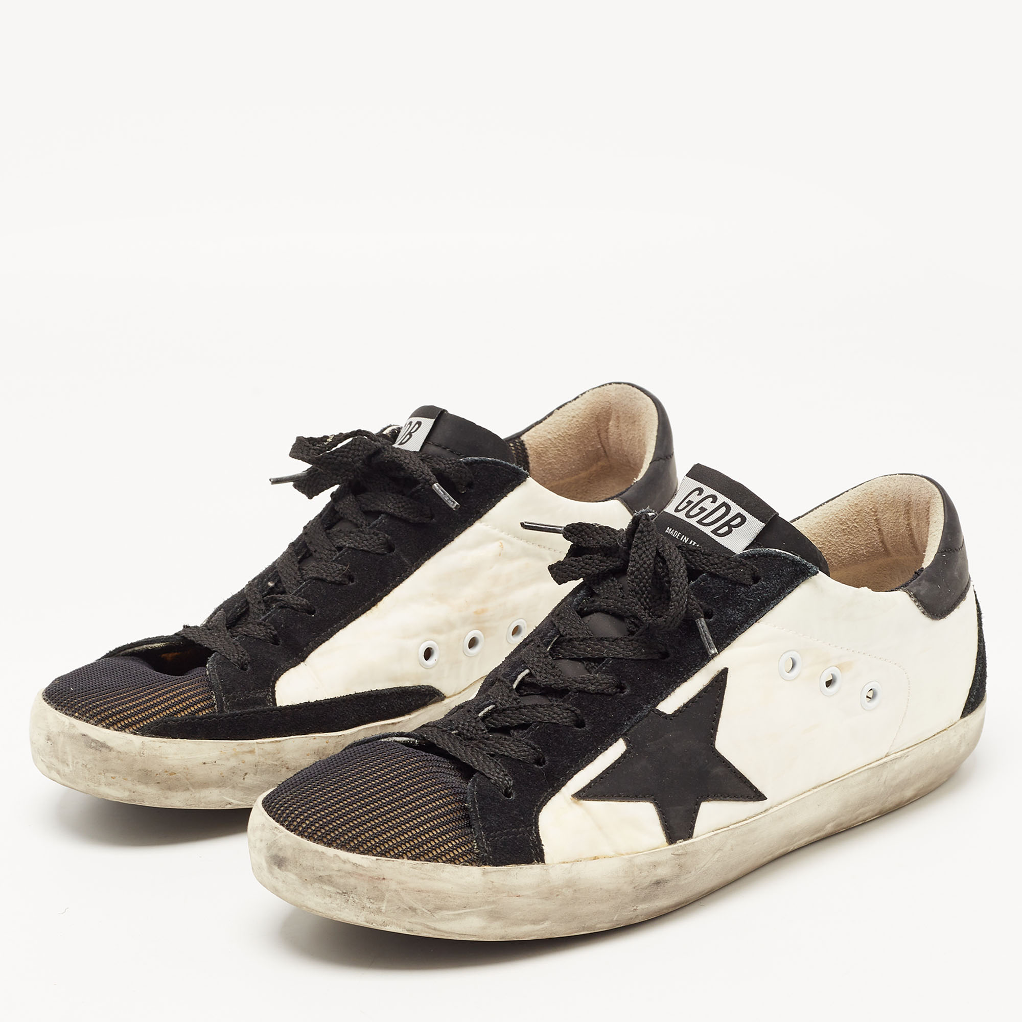 

Golden Goose White/Black Nylon and Suede Superstar Sneakers Size