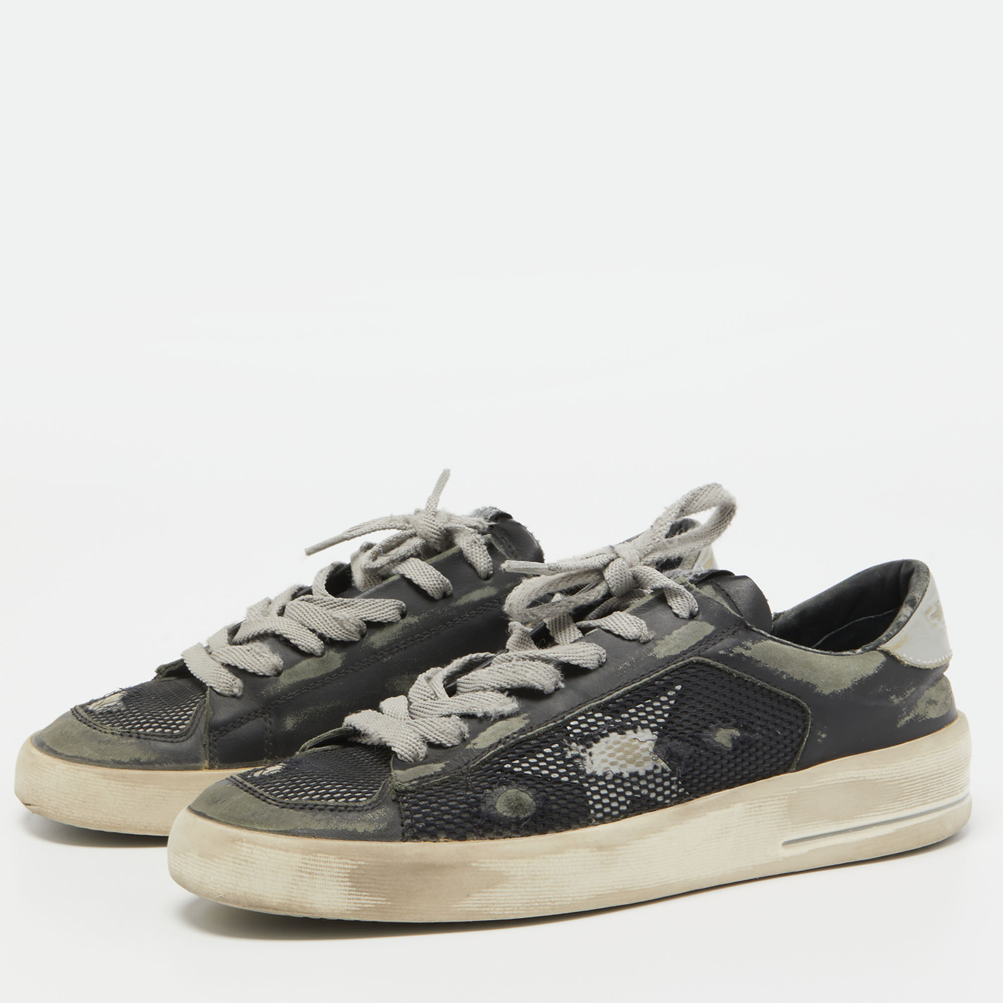 

Golden Goose Black/Grey Mesh and Leather Stardan Sneakers Size