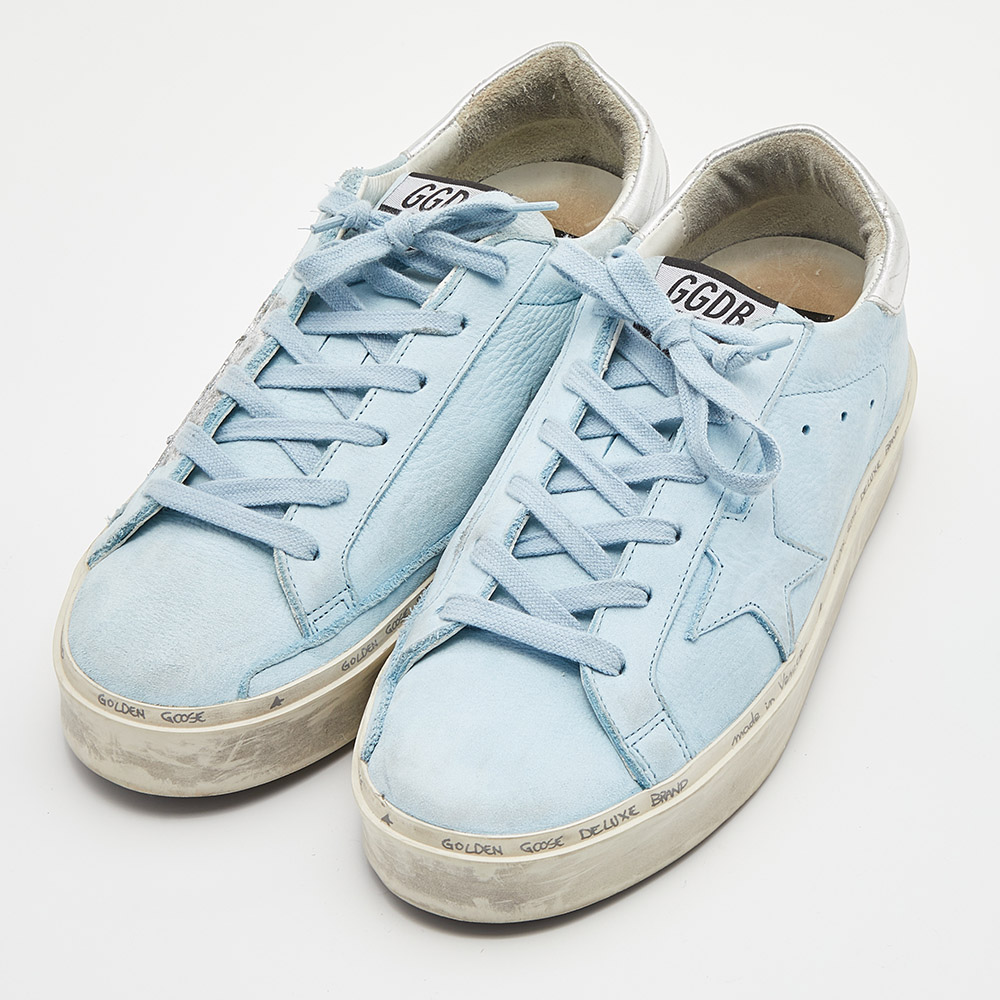 

Golden Goose Blue/Silver Nubuck and Leather Hi Star Sneakers Size