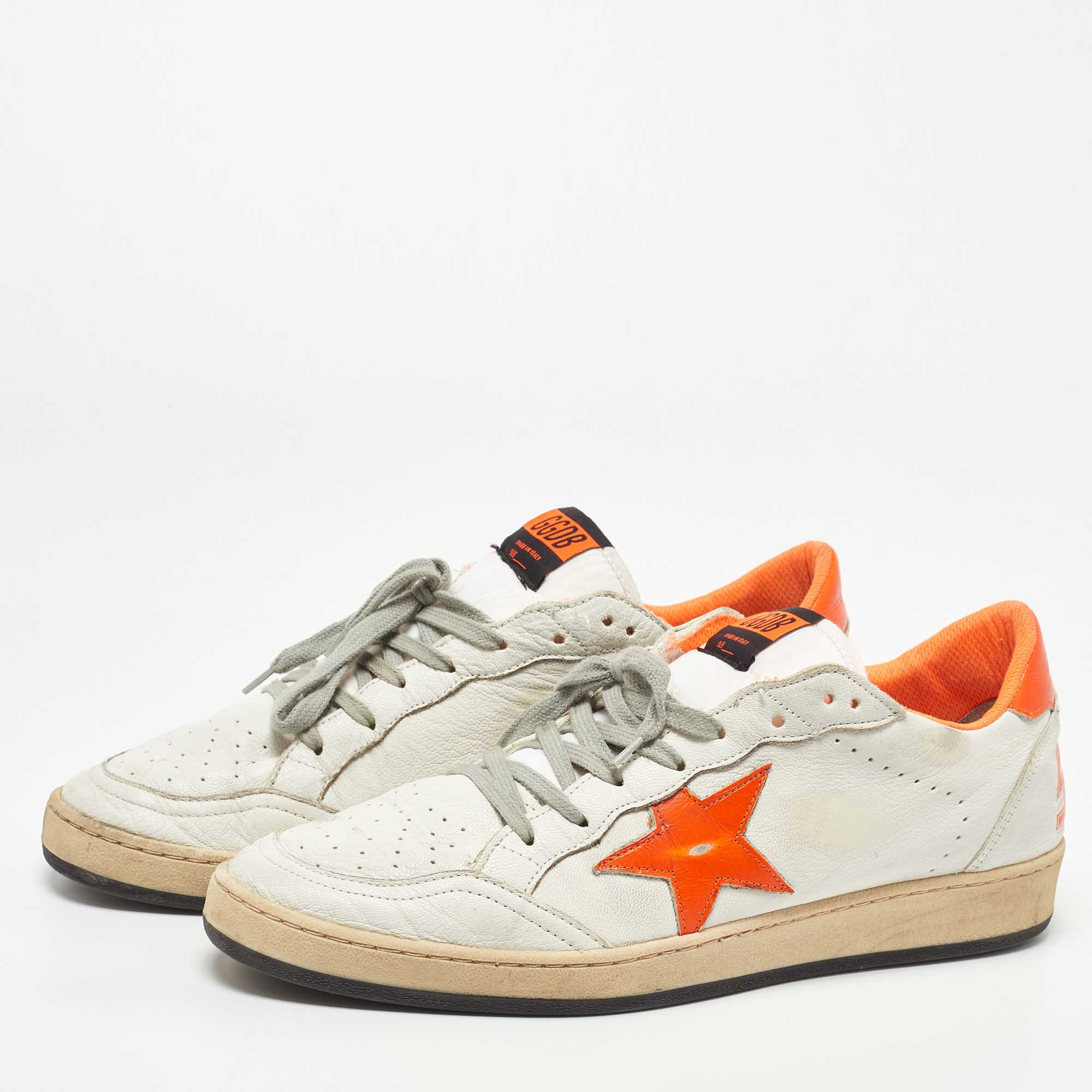

Golden Goose White/Orange Leather Ball Star Sneakers Size